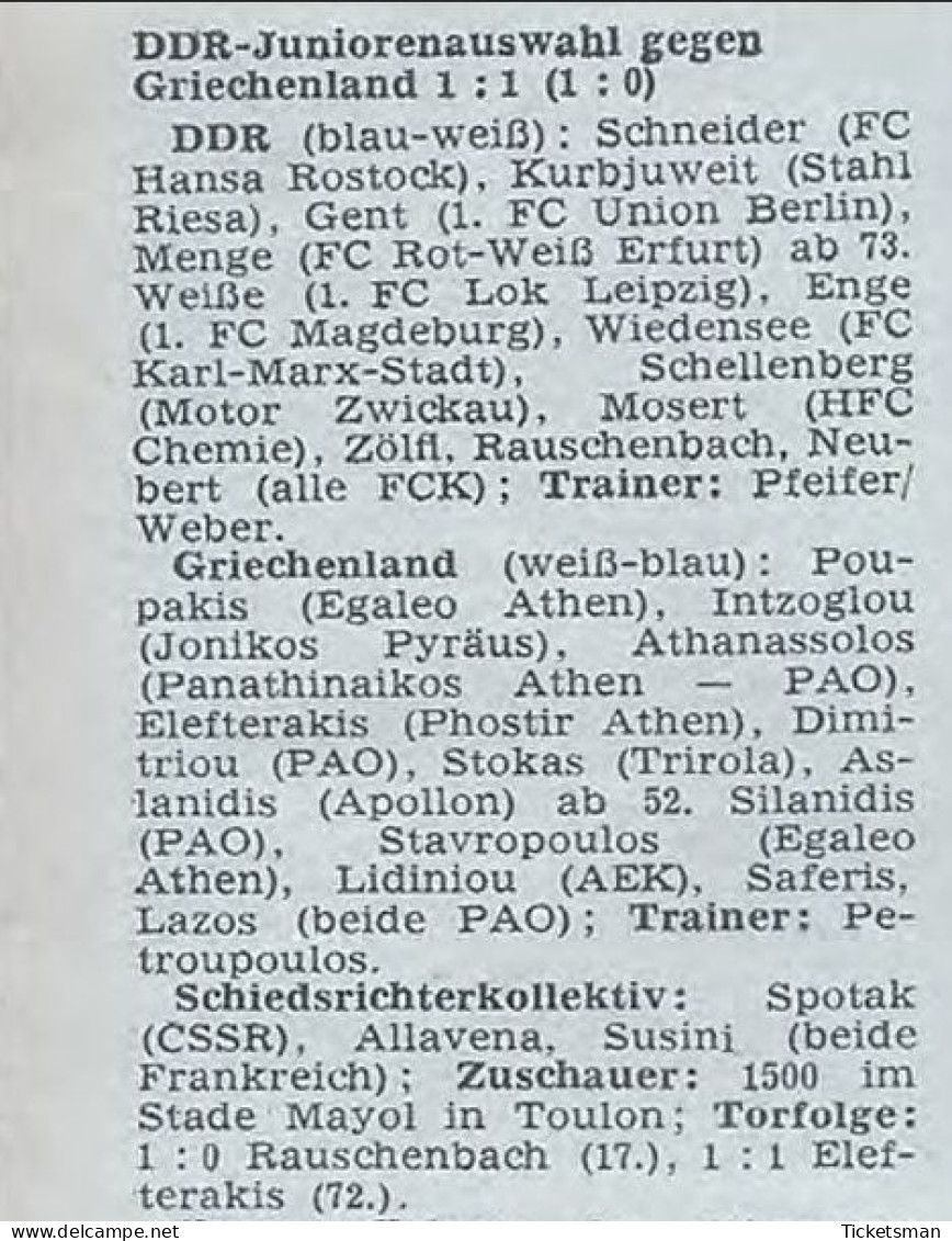 Football Ticket Billet Jegy Biglietto DDR East Germany - Greece Hellas 07/04/1968 XXI° Euro U19 - Tickets - Vouchers