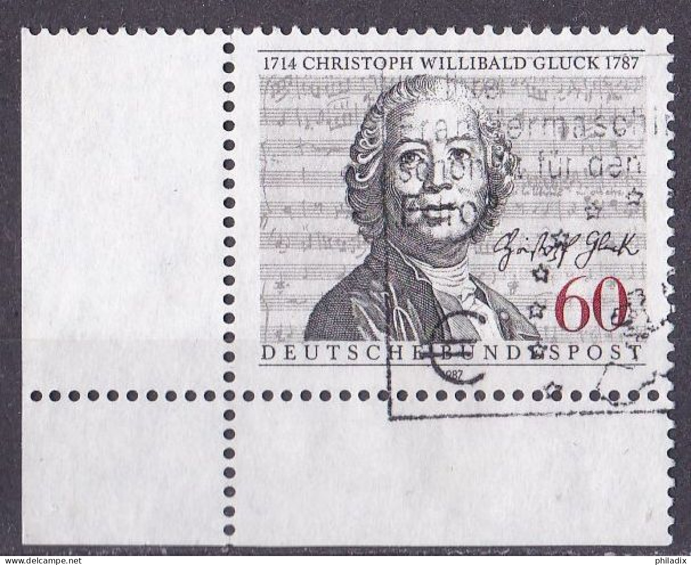 (1343) BRD 1987 200. Todestag Von Christoph Willibald Glück ECKRAND O/used (A5-7) - Used Stamps