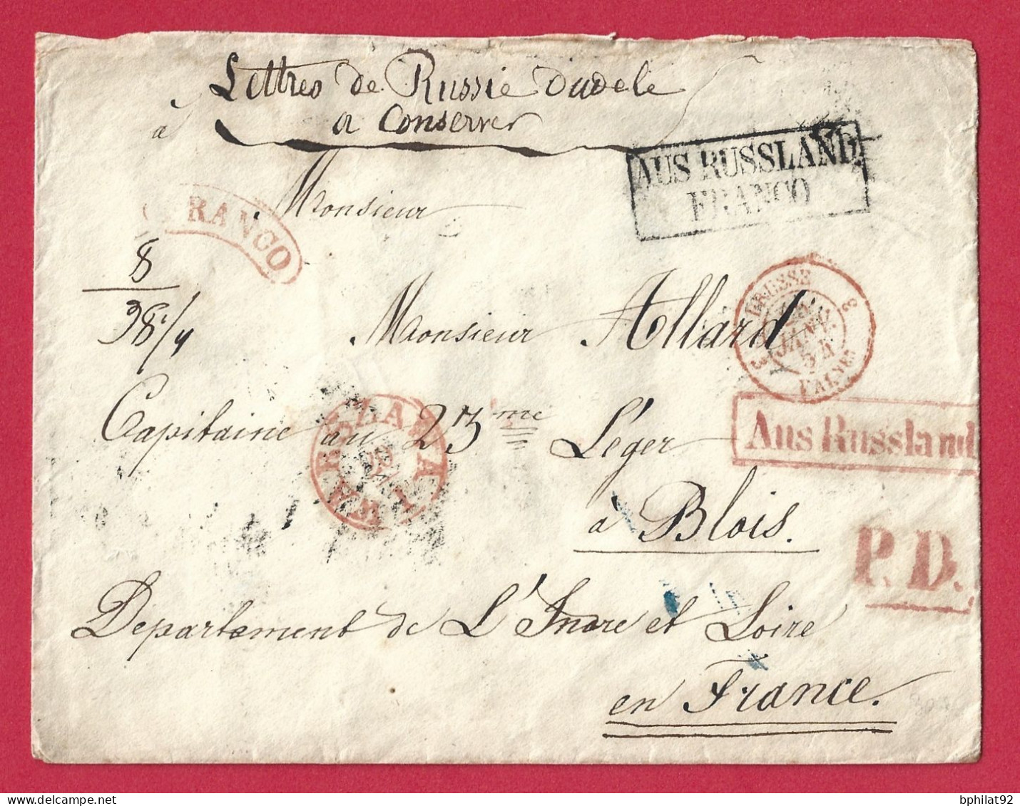 !!! MARQUE POSTALE DE RUSSIE POUR BLOIS AVEC DIVERSES MARQUES DE PASSAGE - ...-1857 Prephilately