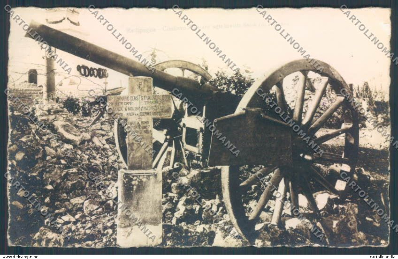 Gorizia Fogliano Redipuglia Cimitero Cannone PIEGA Foto Cartolina ZQ3446 - Gorizia