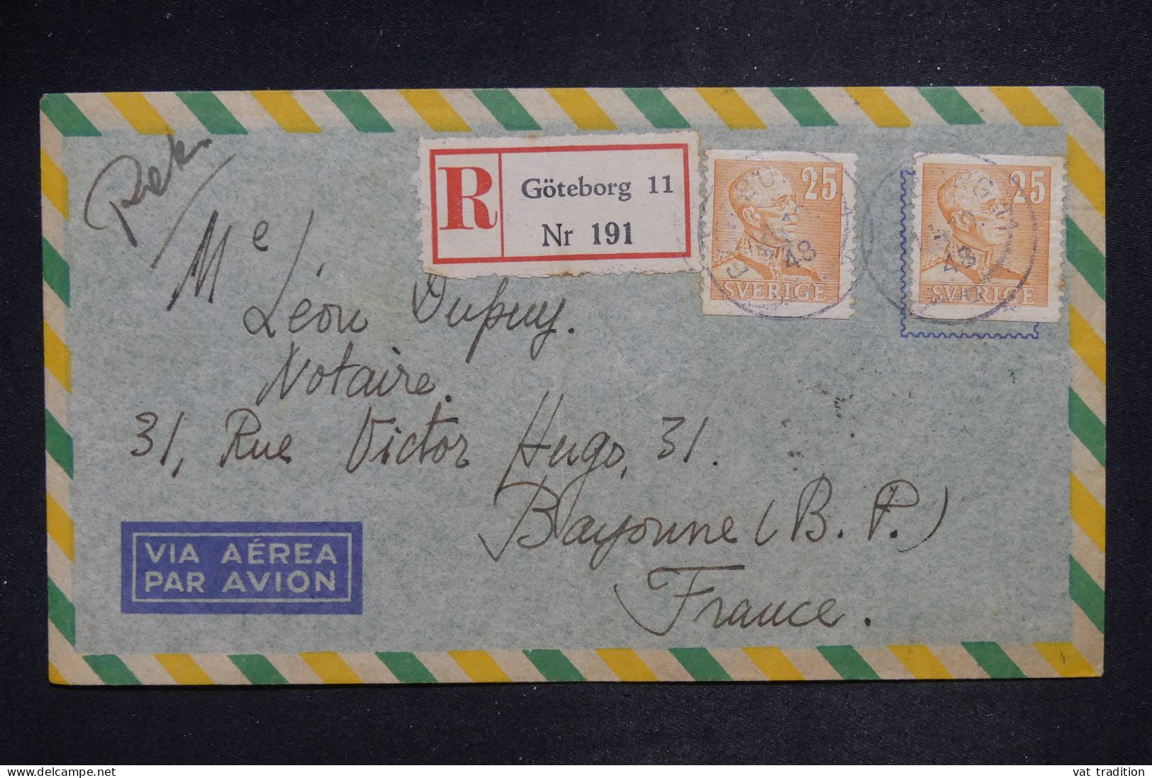 SUEDE - Lettre Recommandée Par Avion Du Consulat Du Brésil à Goteborg Pour La France - 1948 - A 2831 - Brieven En Documenten