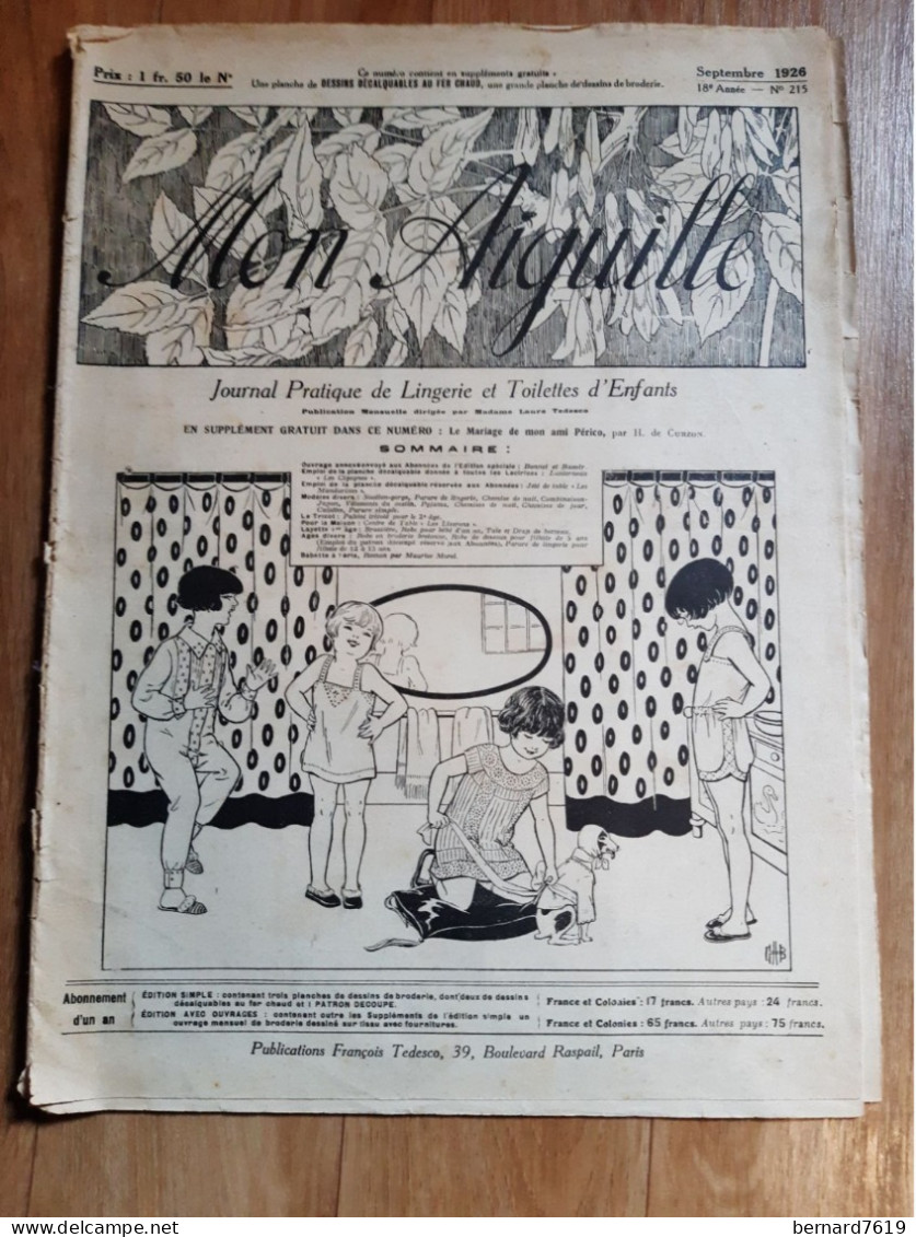 Revue - Mon Aiguille Journal Pratique De Lingerie Et Toilette D'enfants - Annee 1926 N°215 - Zeitschriften - Vor 1900