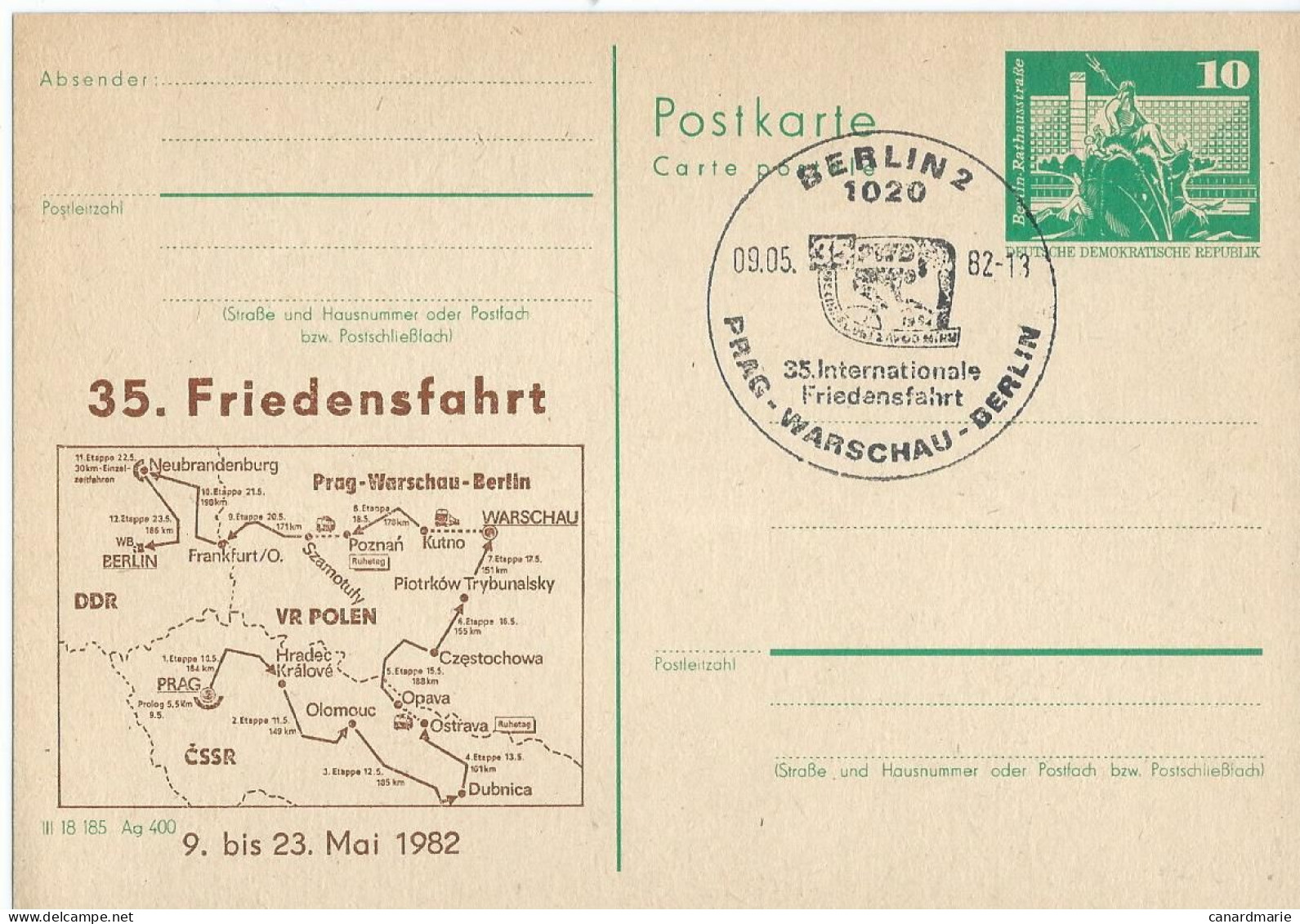 7 ENTIERS POSTAUX DDR AVEC ILLUSTRATIONS OU CACHETS FRIEDENSFAHRT - COURSE DE LA PAIX - - Ciclismo