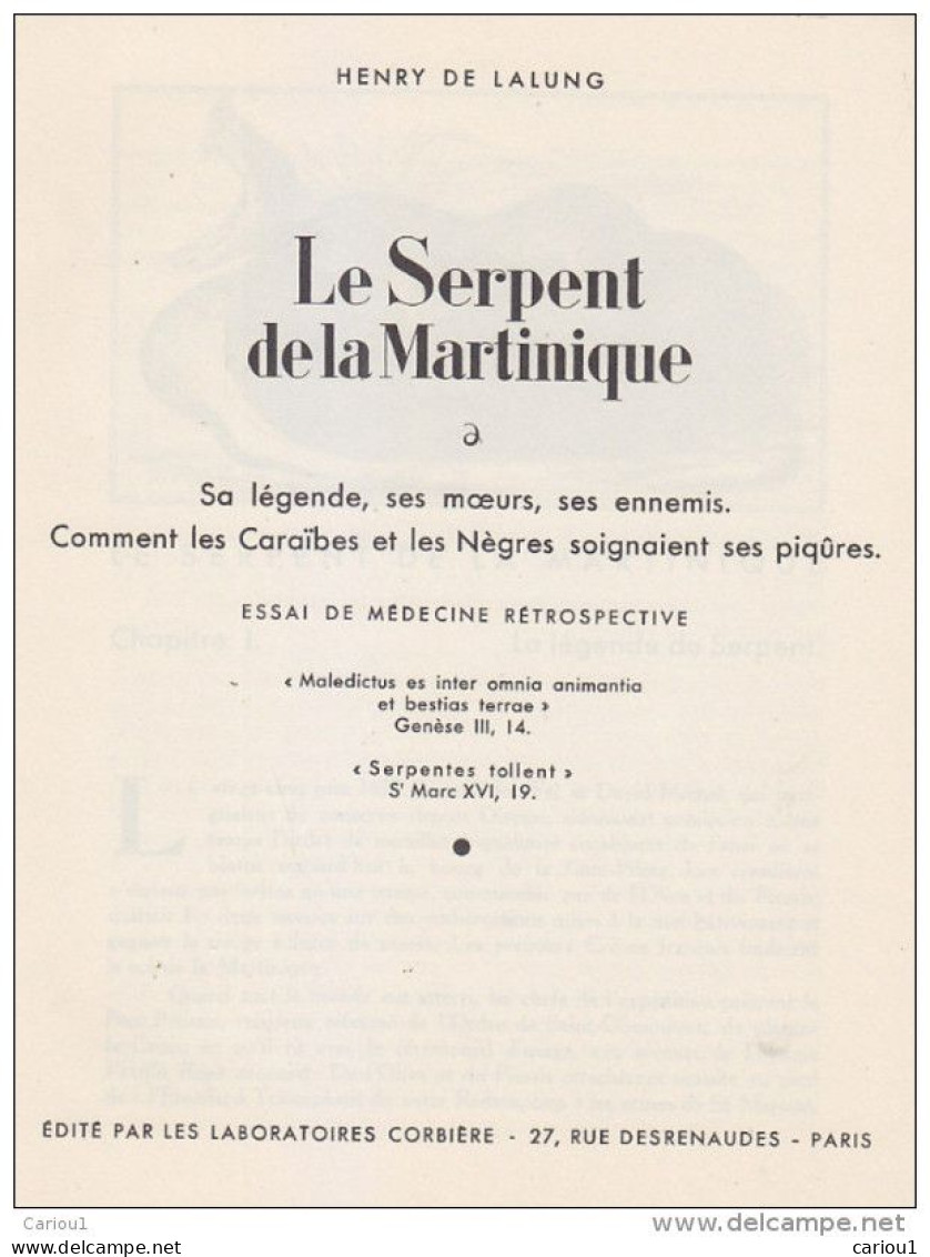 C1 ANTILLES Lalung LE SERPENT DE LA MARTINIQUE 1934 Grand Format ILLUSTRE Port Inclus France - Outre-Mer