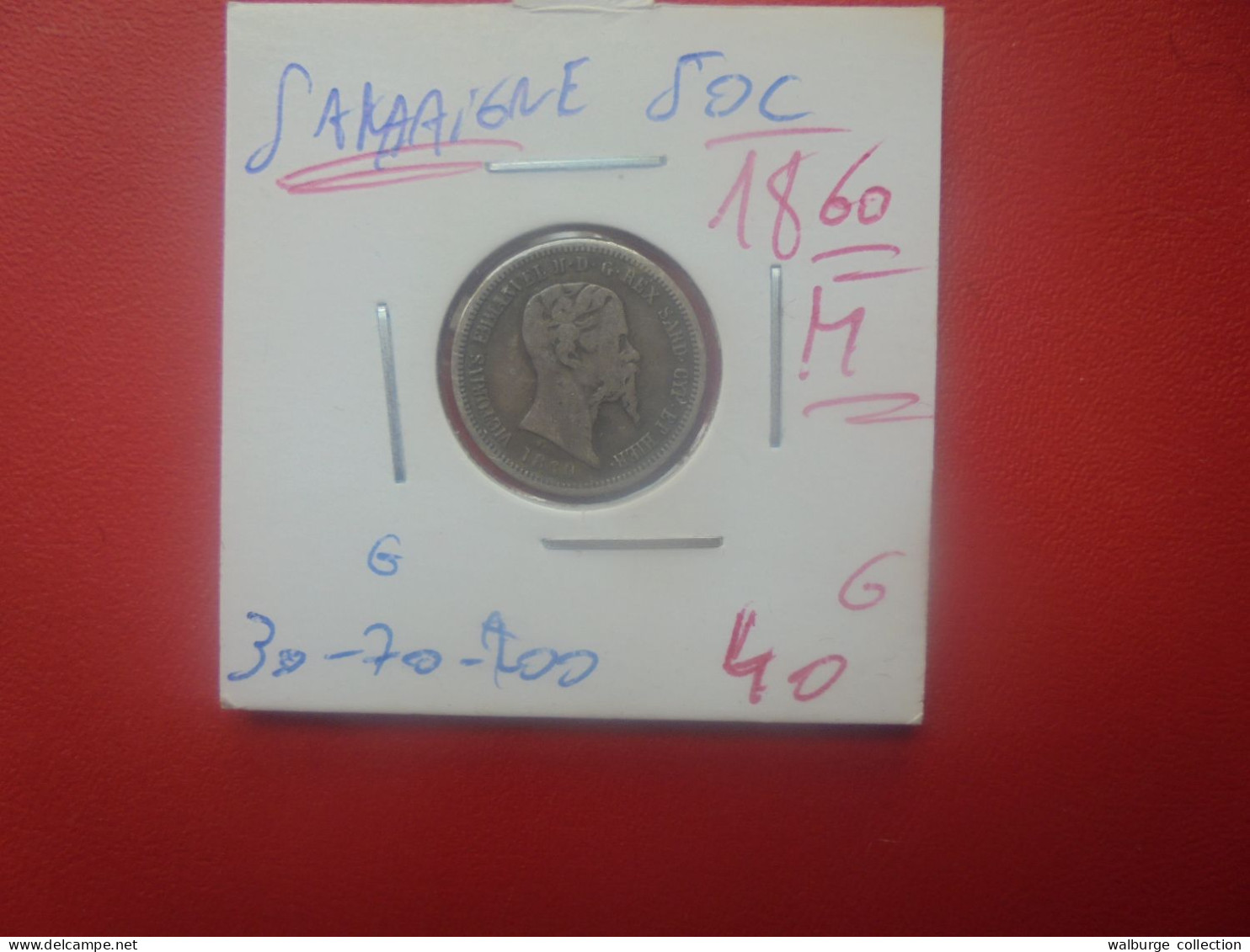 SARDAIGNE 50 Cents 1860 "M" ARGENT (A.13) - Italian Piedmont-Sardinia-Savoie