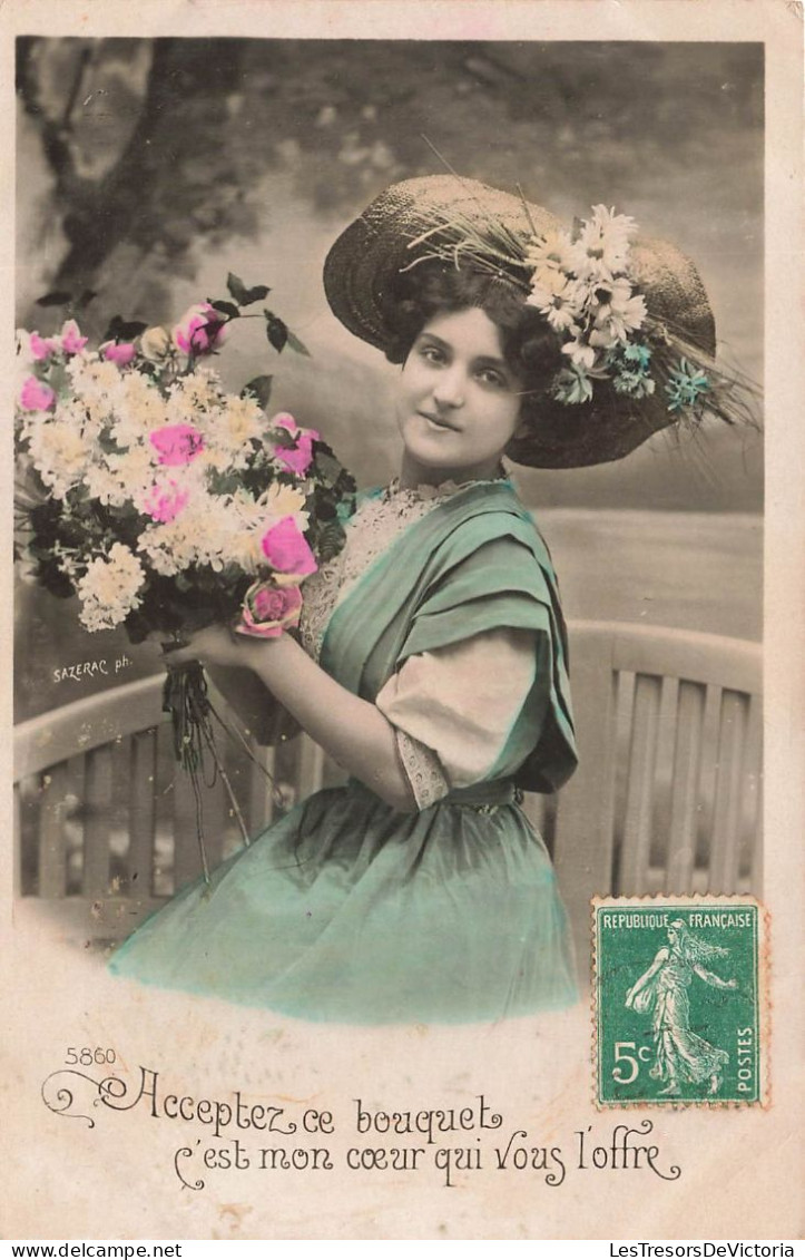 FANTAISIES - Femmes - Femme - Acceptez Ce Bouquet C'est Mon Cœur Qui Vous L'offre - Fleurs - Carte Postale Ancienne - Mujeres