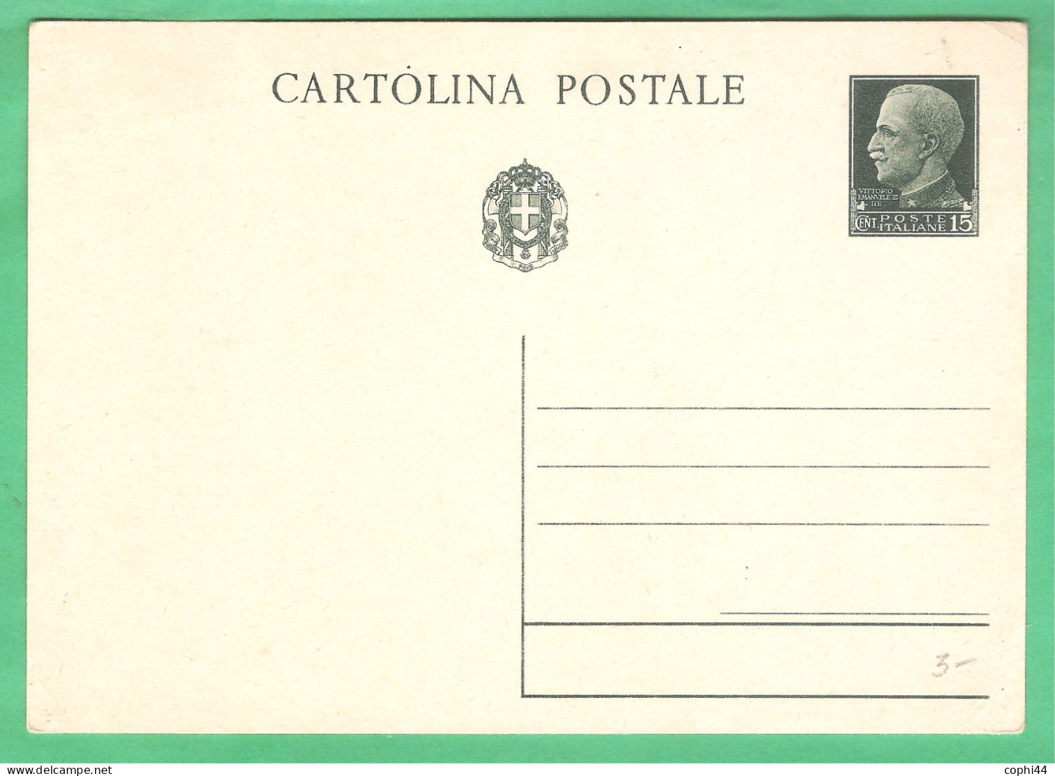 REGNO D'ITALIA 1932 CARTOLINA POSTALE VEIII IMPERIALE 15 C Verde (FILAGRANO C79) NUOVA - Interi Postali