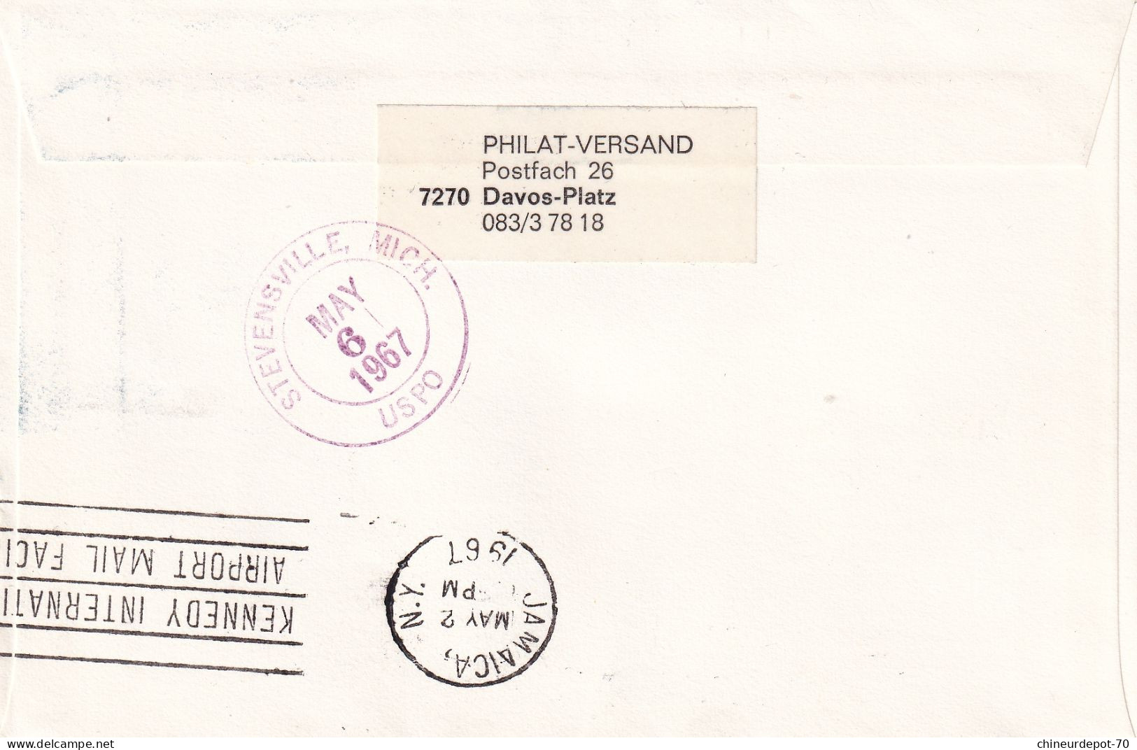 Recommandé Zurich Flughaten Einschreiben Swissair Mai 21 1967 Europa Stevenssville Mich Uspo Jamaica - Storia Postale