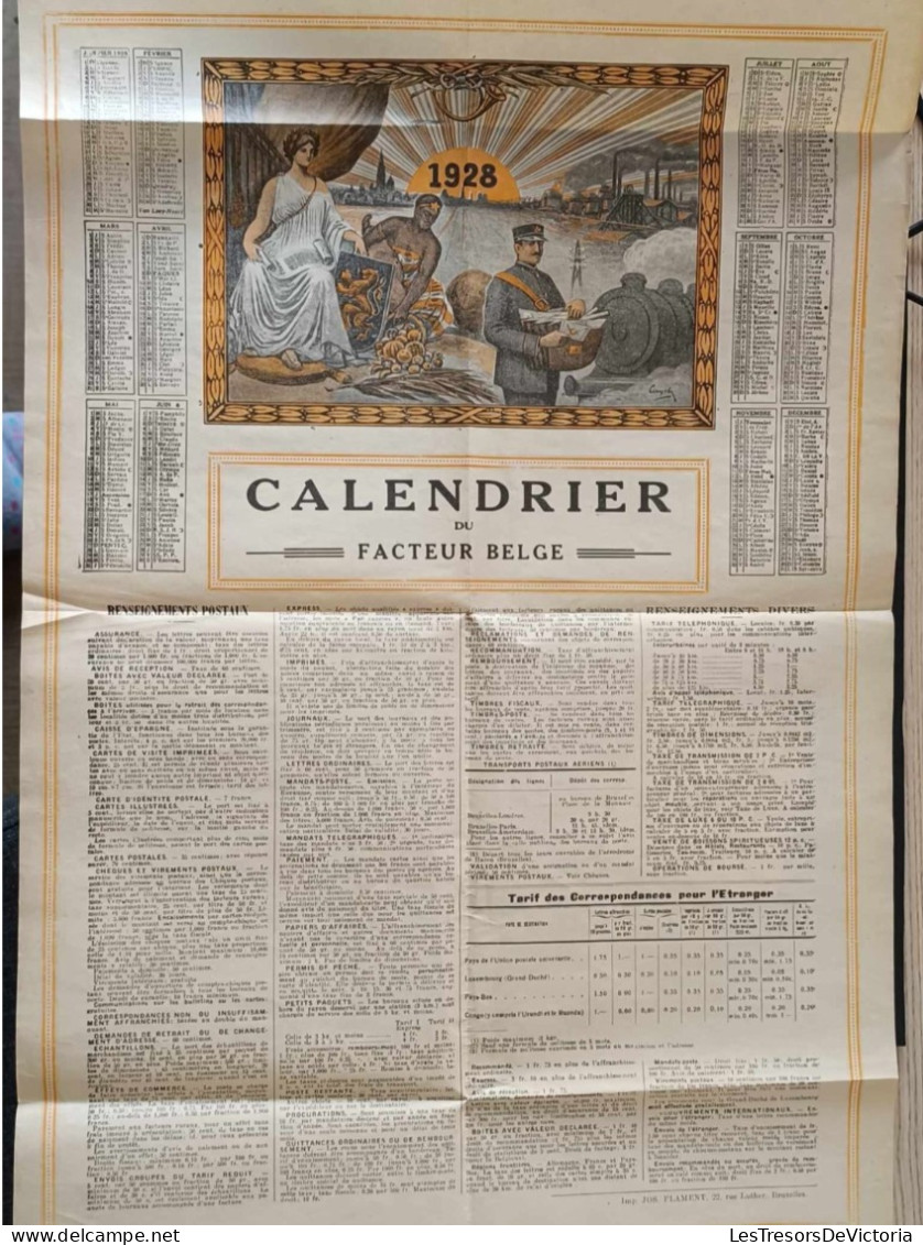 Belgique - Calendrier Du Facteur Belge - 1928 - Tarif Des Correspondances - Tamaño Grande : 1921-40