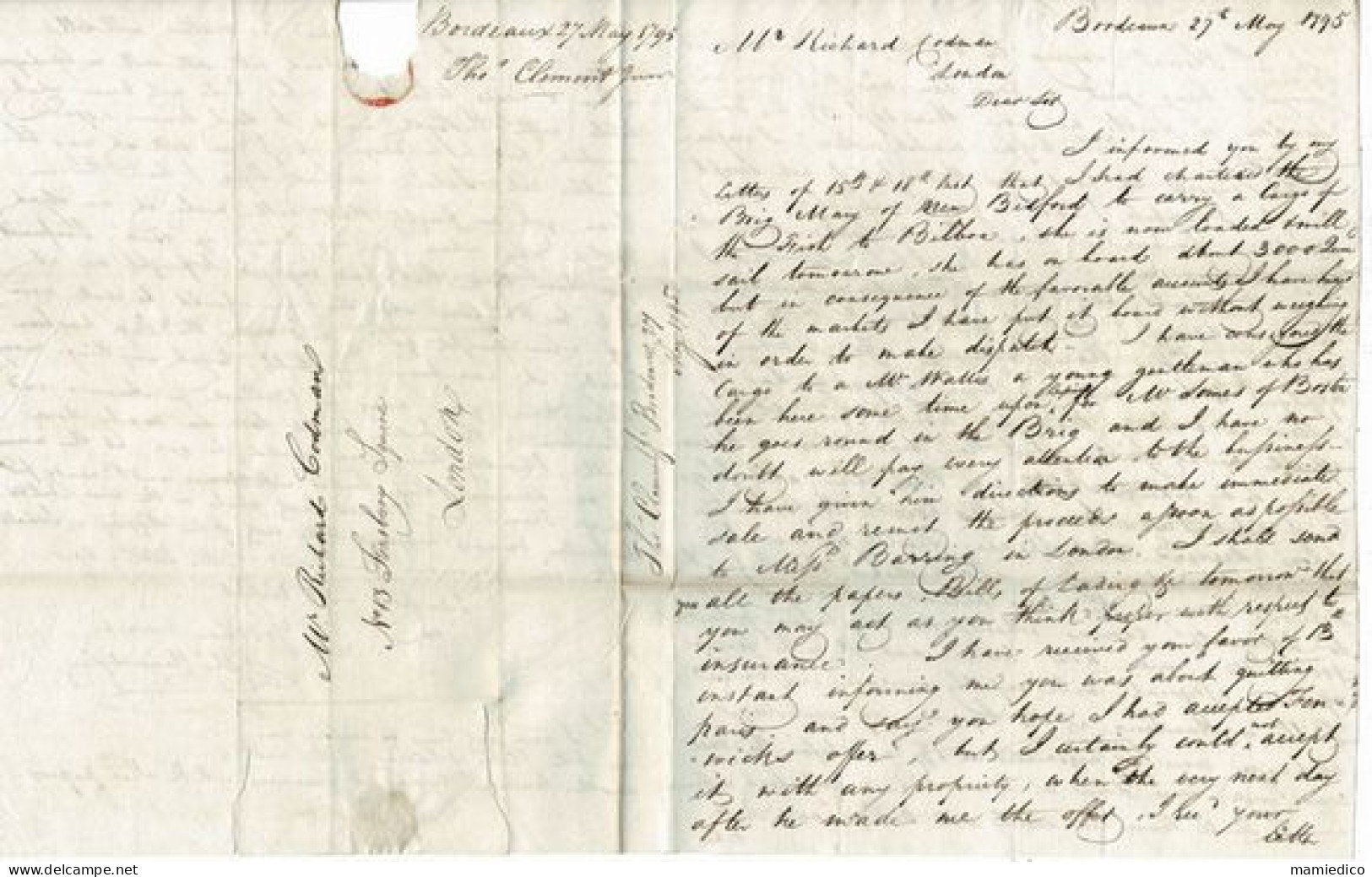 ENVELOPPPE-LETTRE  Envoyée Le 27 May 1795 De BORDEAUX Vers LONDRES - Unclassified