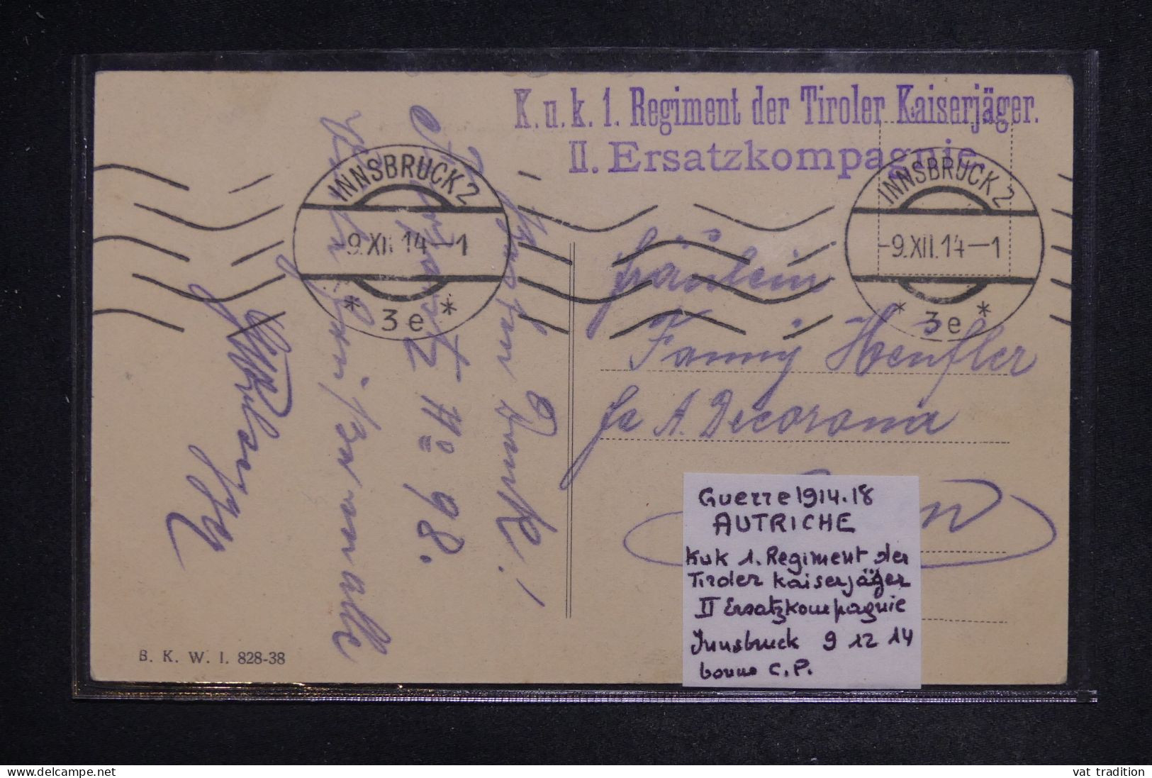 AUTRICHE - Carte Postale ( Militaires ), De Innsbruck En Feldpost En 1914 - L 151913 - Brieven En Documenten