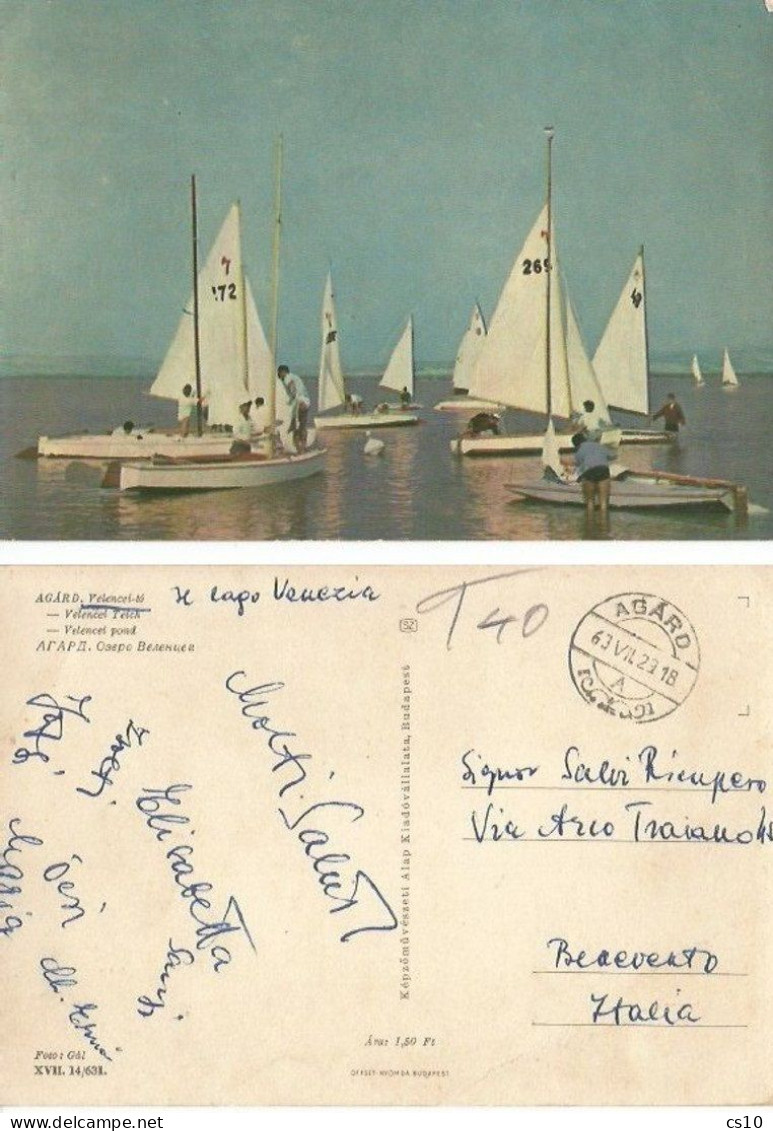 Sailing On Velencei Lake In Agard Hungary - Color Pcard 29jul1963 X Italy NON Franked Then Taxed "T40) - Sailing