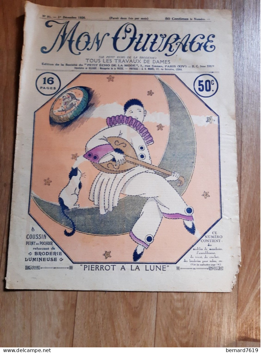 Revue - Mon Ouvrage - Le Petit Echo De La Broderie -tous Les Travaux De Dames  Annee 1926 N°91 Pierrot - Revues Anciennes - Avant 1900