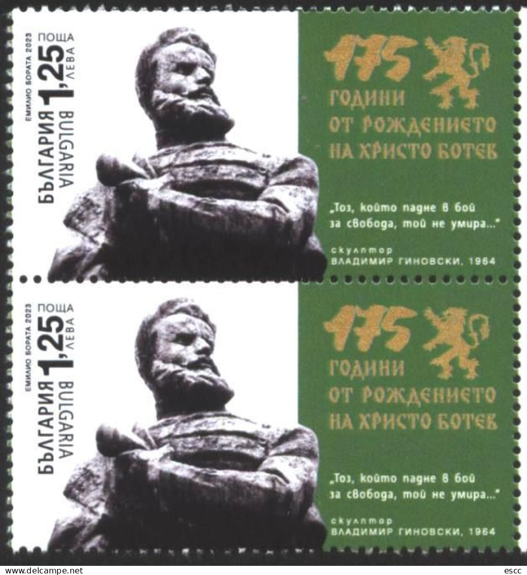 Mint Stamp 175 Years Since The Birth Of Hristo Botev - Poet, Revolutionary 2023 From Bulgaria - Writers