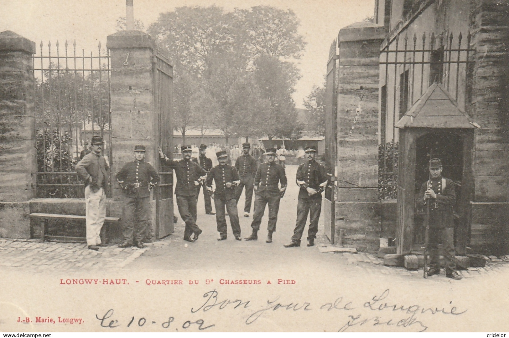 54 - LONGWY HAUT - MILITAIRES FRANCAIS - 9 EME REGIMENT CHASSEURS A PIED - BEL AFFRANCHISSEMENT LONGWY LUXEMBOURG 1902 - Longwy