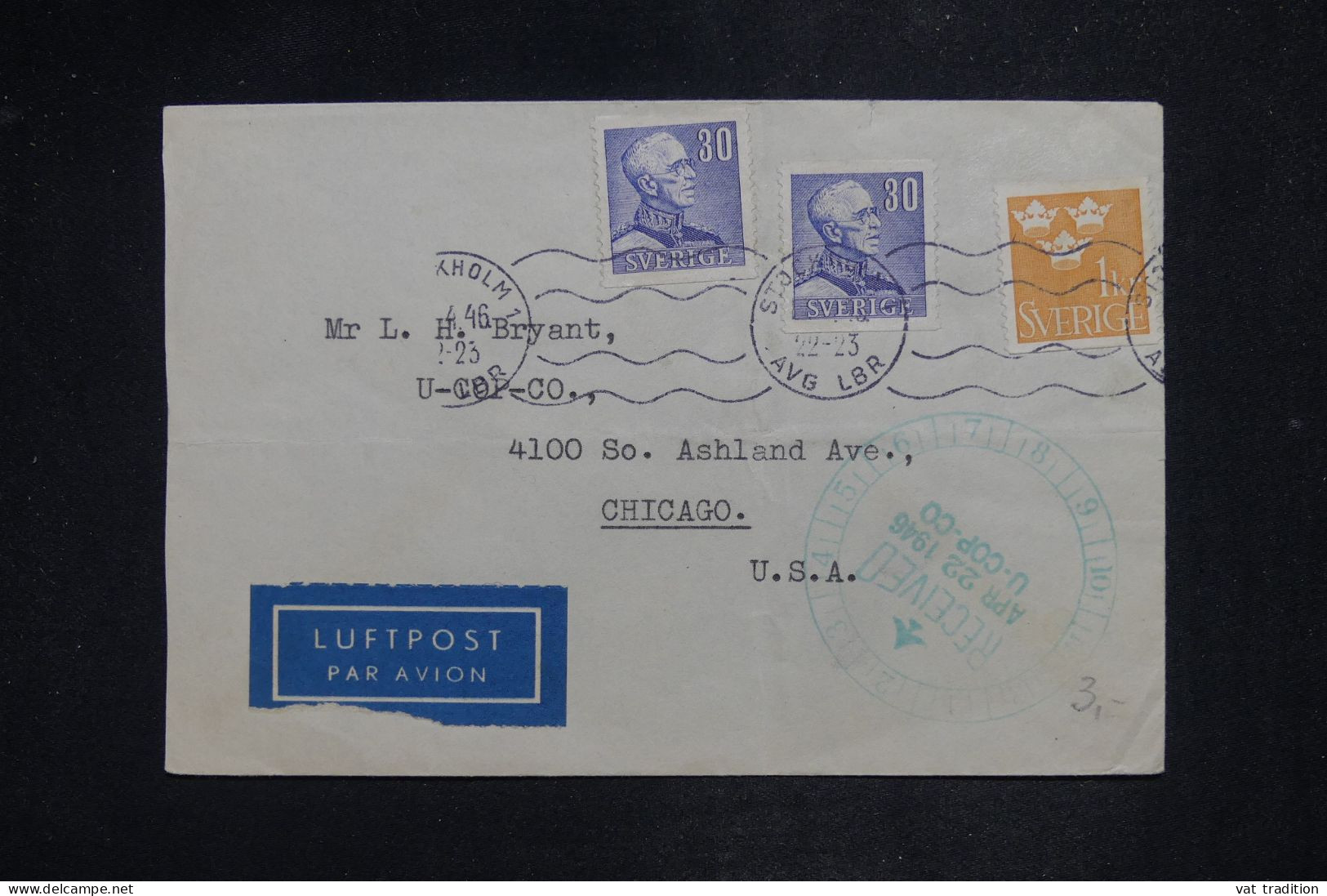 SUEDE - Lettre Par Avion Du Grand Hotel Royal De Stockholm Pour Les USA - 1946 - A 2837 - 1930- ... Rollen II