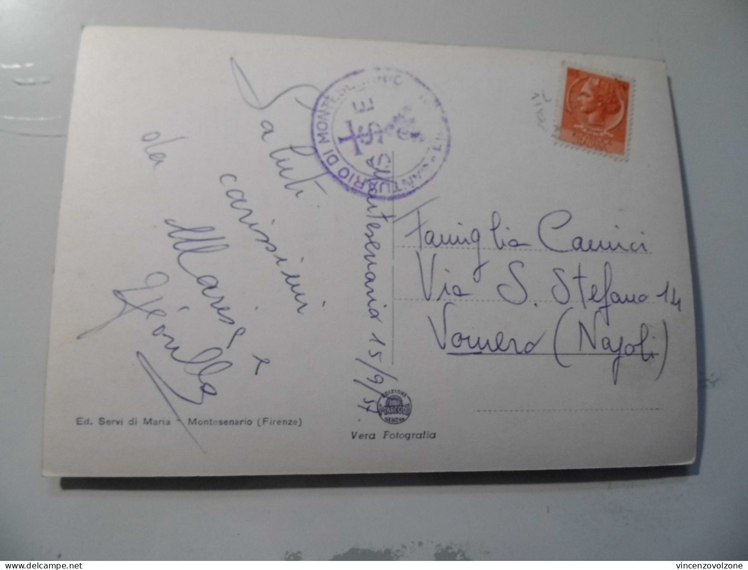 Cartolina Viaggiata "Saluti Da SANTUARIO DI MONTESENARIO" Vedutine 1957 - Firenze (Florence)