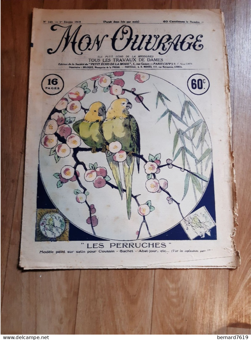 Revue - Mon Ouvrage - Le Petit Echo De La Broderie -tous Les Travaux De Dames  Annee 1929 N° 143 Les Perruches - Revistas - Antes 1900