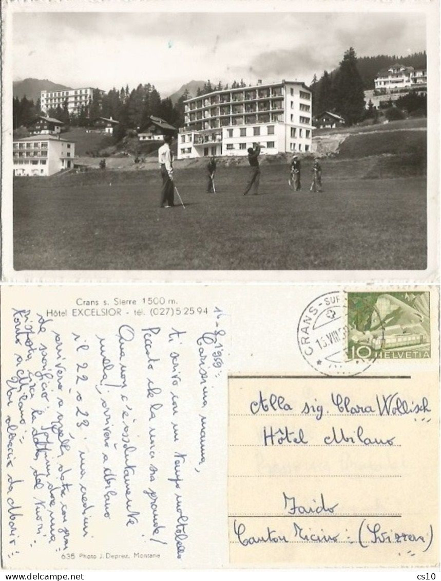 Golf Match At Hotel Golf Club In Crans S.Sierre B/w Pcard 15aug1959 To Ticino CH - Hotels & Restaurants