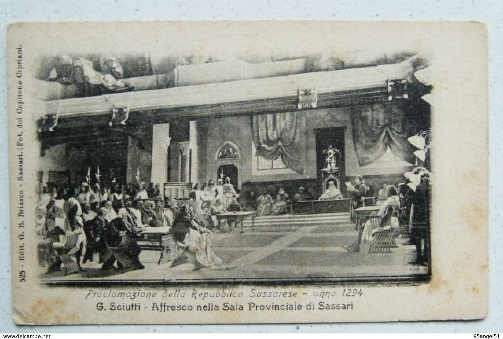 SASSARI - AFFRESCO DI G. SCIUTTI NELLA SALA PROVINCIALE - PROCLAMAZIONE DELLA REPUBBLICA SASSARESE 1900 CARD 124 ANNI! - Sassari