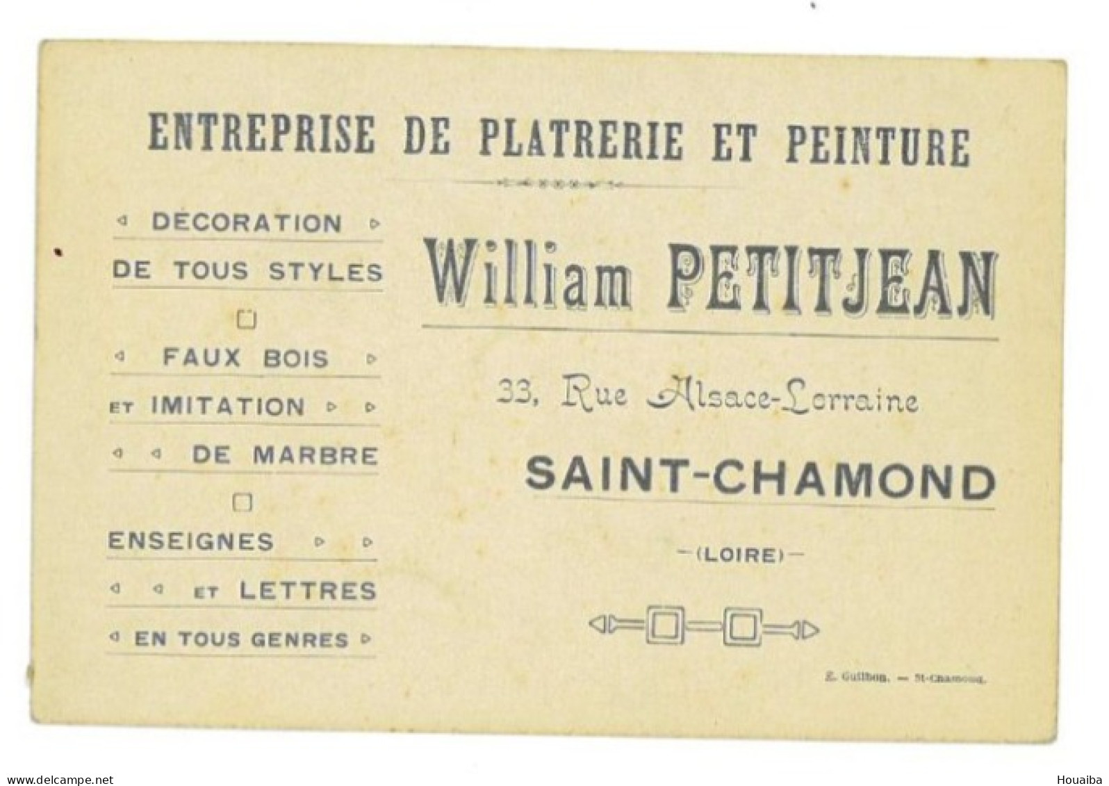 Carte De Visite - William Petitjean Entreprise De Plâtrerie Et Peinture à Saint Chamond  (42) - Saint Chamond