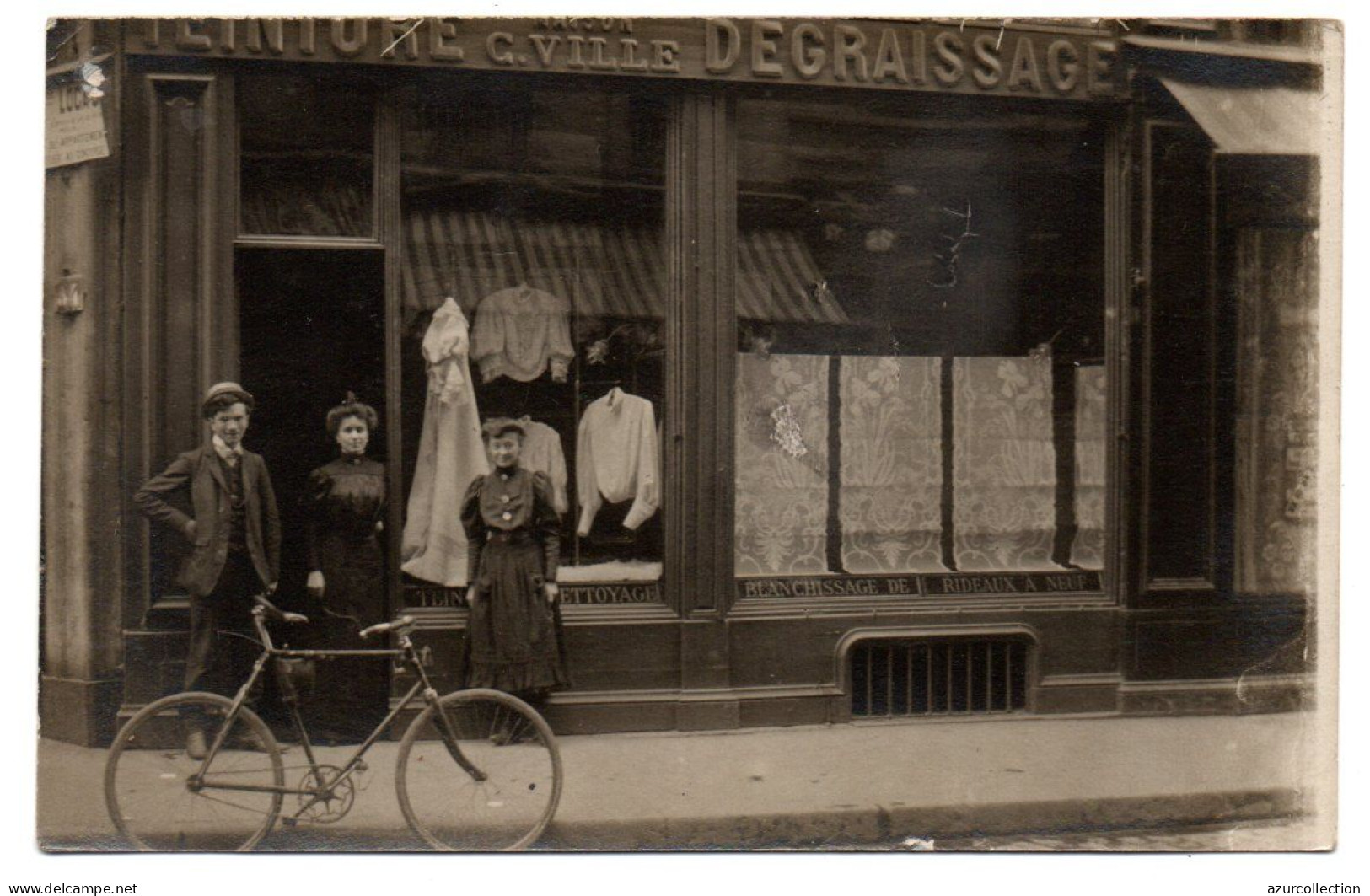 Devanture Teinturerie. Maison Ville. Carte Photo Animée Non Située - Shops