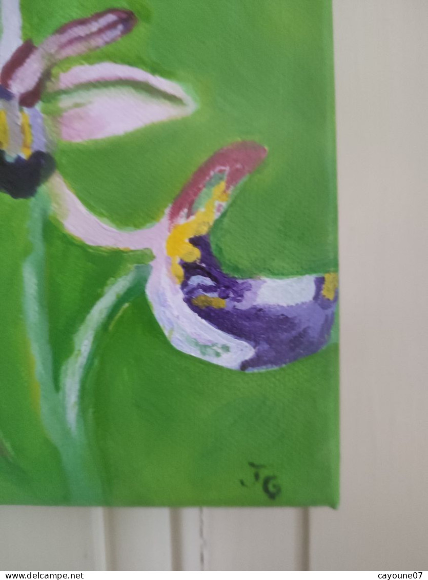 Jacqueline MARIE G (XXème) "Nymphéa Cocus Ophrys "suite de trois acryliques sur toile