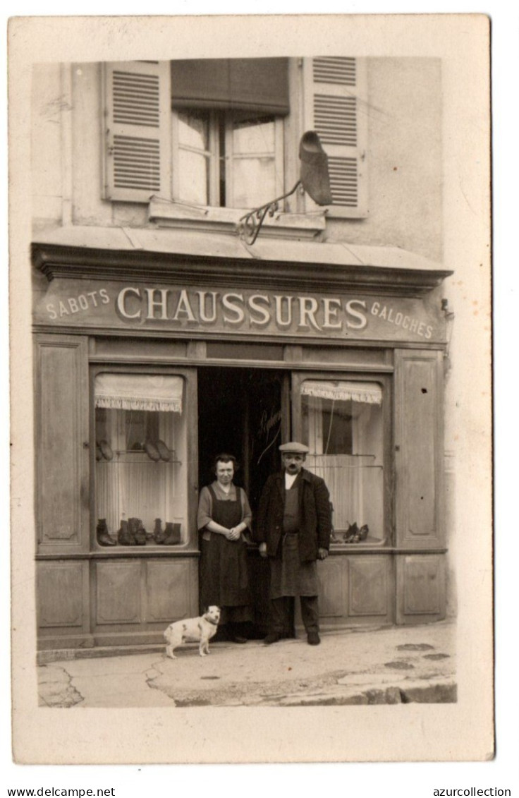 Devanture Magasin De Chaussures, Sabots Et Galoches. Carte Photo Animée Non Située - Magasins