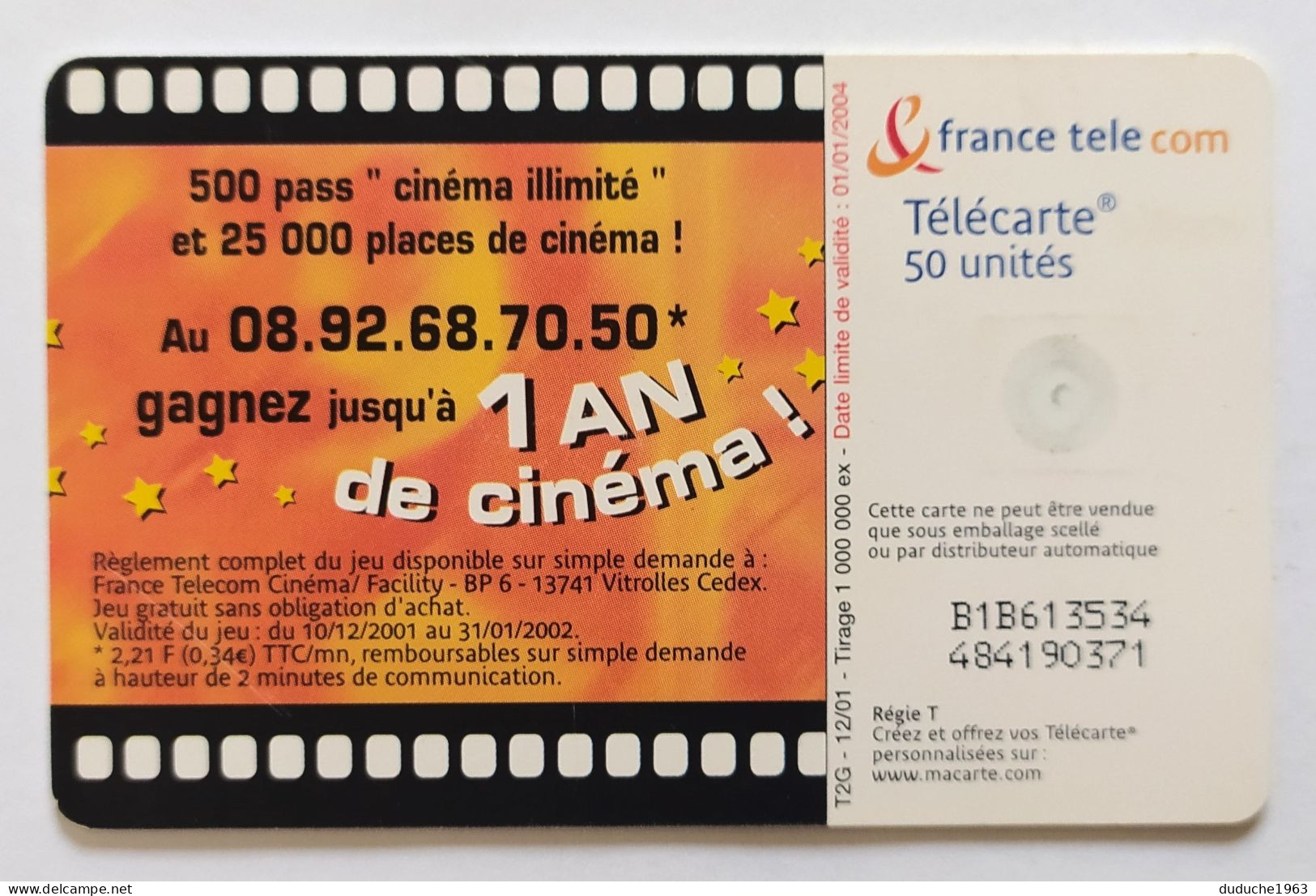 Télécarte France - Cinéma - Sin Clasificación