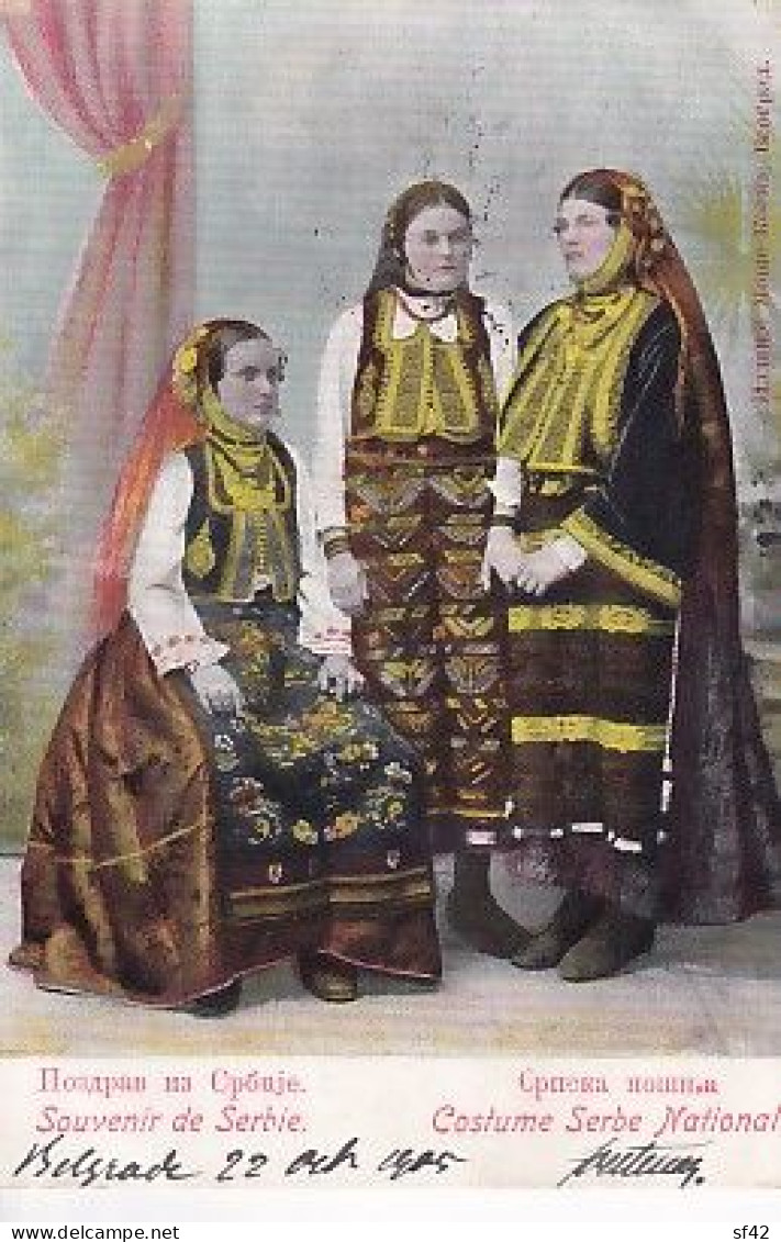 SOUVENIR DE SERBIE                              COSTUME SERBE NATIONAL   + TIMBRE     PRECURSEUR - Serbia