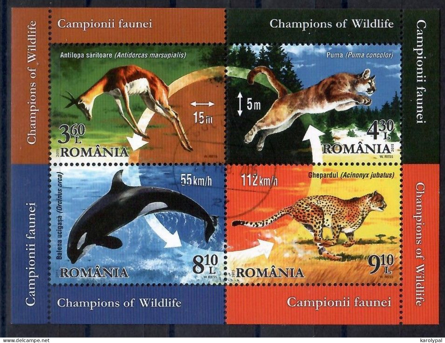 Romania, 2015  CTO, Mi. Bl. Nr. 613                      Champions Of Wildlife - Used Stamps