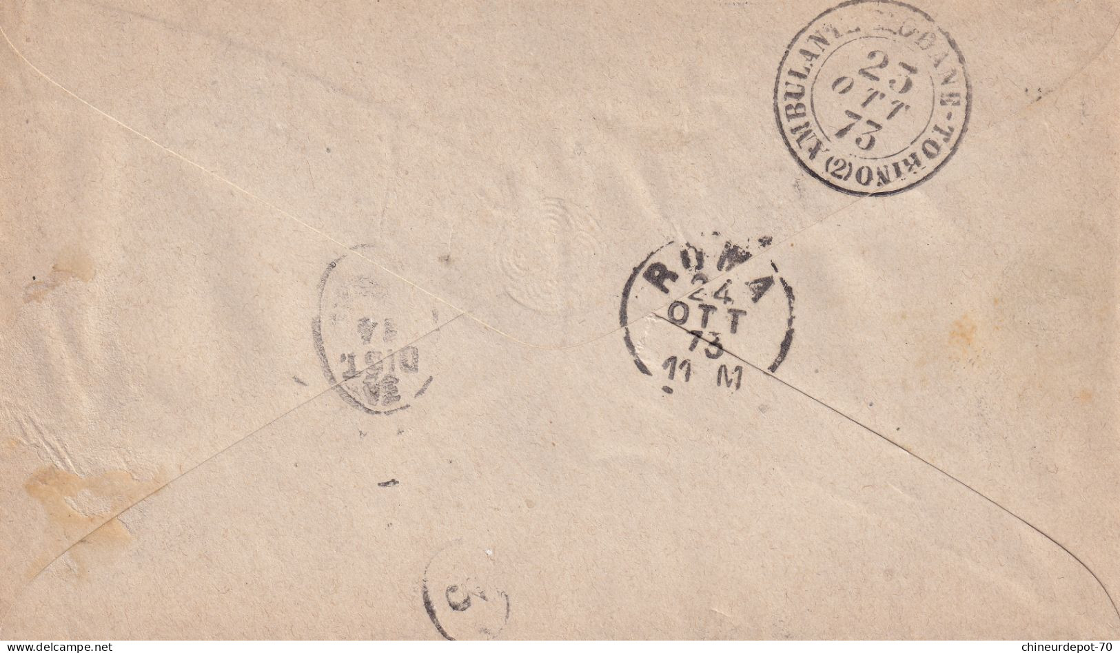 1873 Geneve Vers L'italie PD + AU VERSO AMBULANT MODANE TORINO 2 ROMA 24 OTT 73 11M - Brieven En Documenten