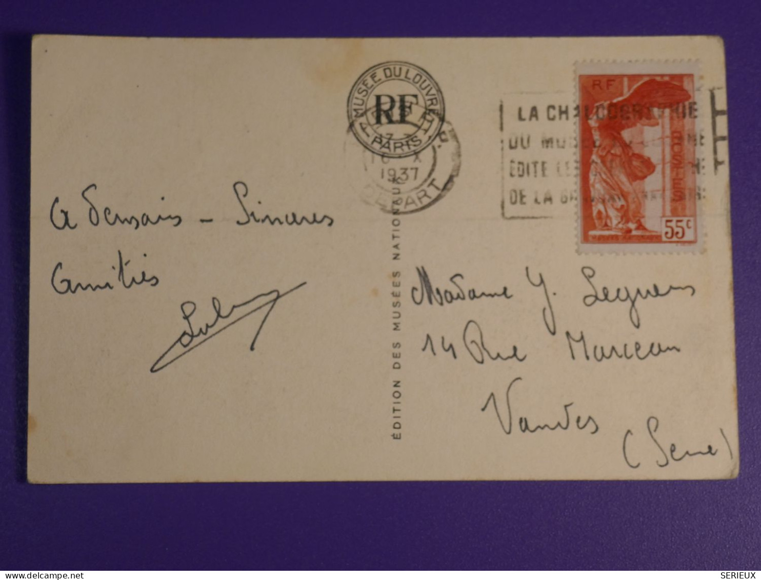 DN8 FRANCE  CARTE  1937  PARIS LOUVRE   A  VANVES   + DIANE   + AFF.  PAS COURANT ++ - Storia Postale