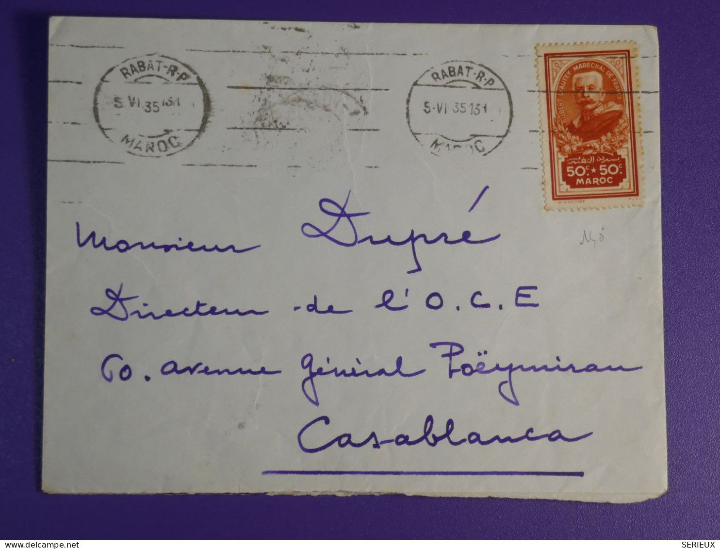 DN8 MAROC  BELLE  LETTRE   1935  RABAT A CASABLANCA  + AFF.  INTERESSANT+++ - Covers & Documents