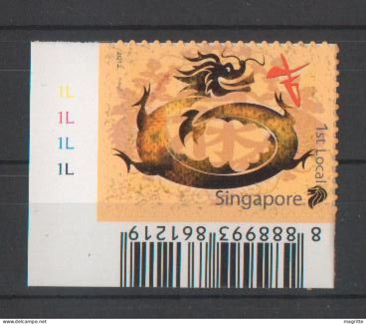 Singapour 2012 Année Du Dragon Autocollant  Singapore Lunar Year Of Dragon Self Adhesive Stamp - Año Nuevo Chino