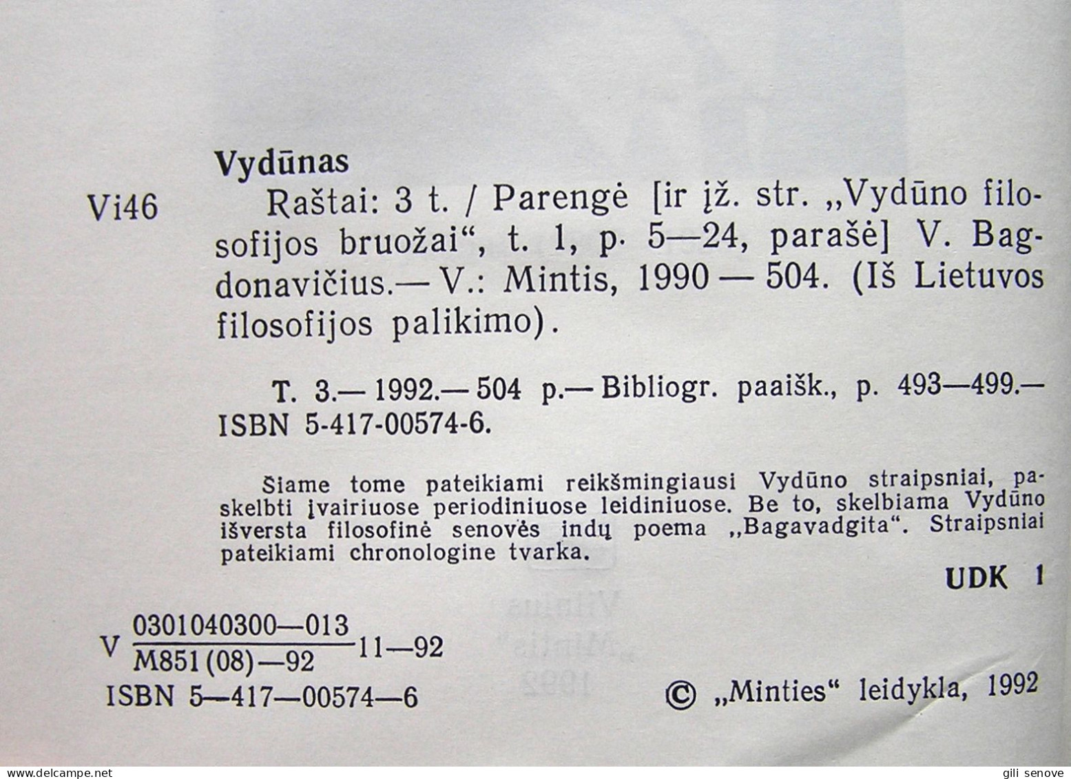 Lithuanian Book / Raštai (III Tomas) By Vydūnas 1992 - Ontwikkeling