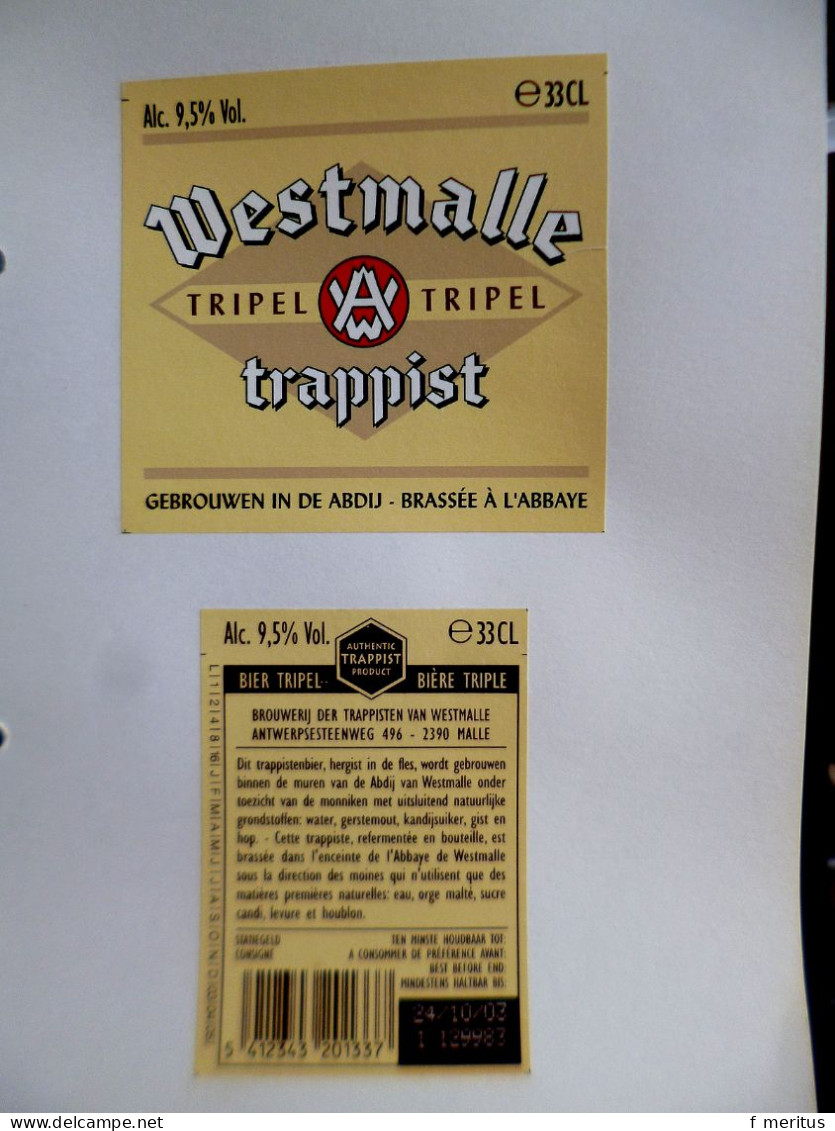 Lot De 3 étiquettes De Bières Belges - Brasserie Abdij Des Trappisten Van Westmalle - Beer