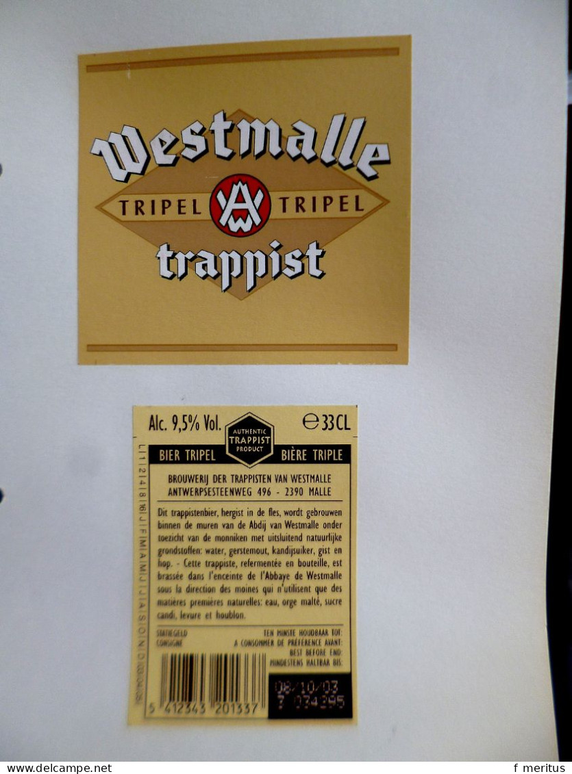 Lot De 3 étiquettes De Bières Belges - Brasserie Abdij Des Trappisten Van Westmalle - Beer