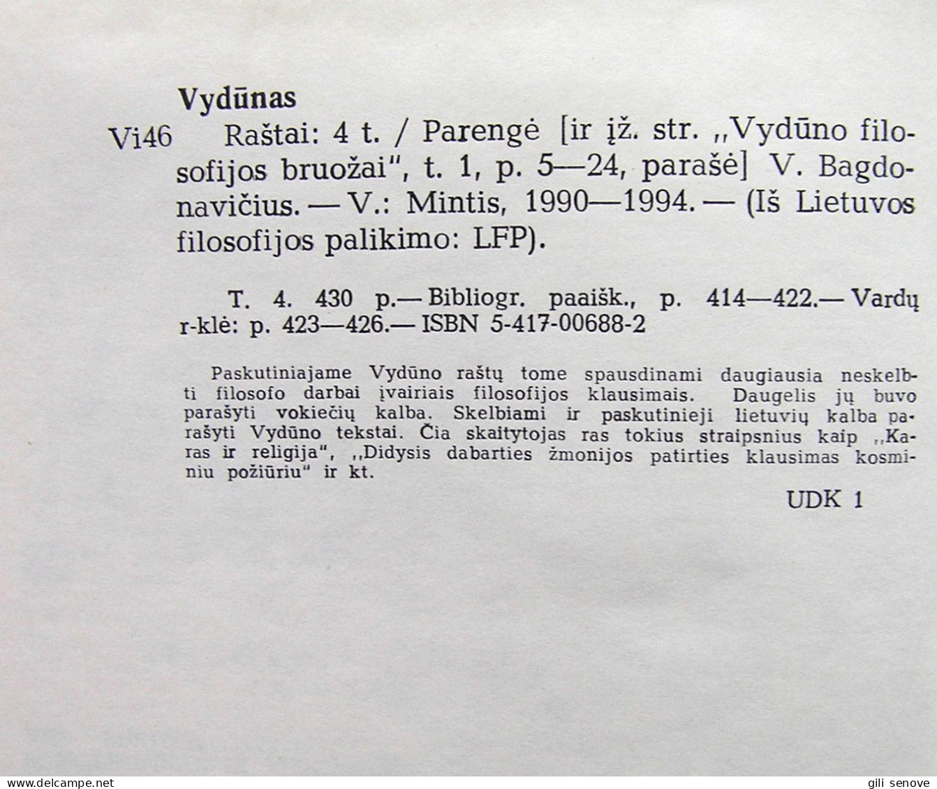 Lithuanian Book / Raštai (IV Tomas) By Vydūnas 1994 - Cultura