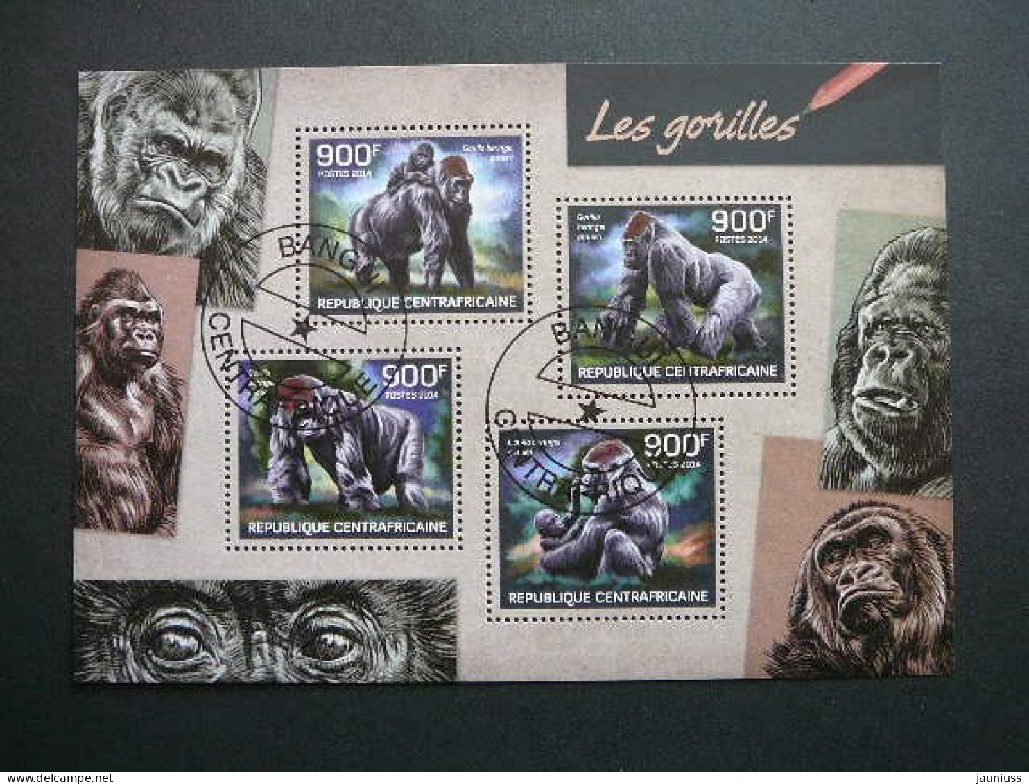 Monkeys. Affen. Singes # Central African Republic # 2014 Used S/s #126 Gorillas Animals - Scimmie