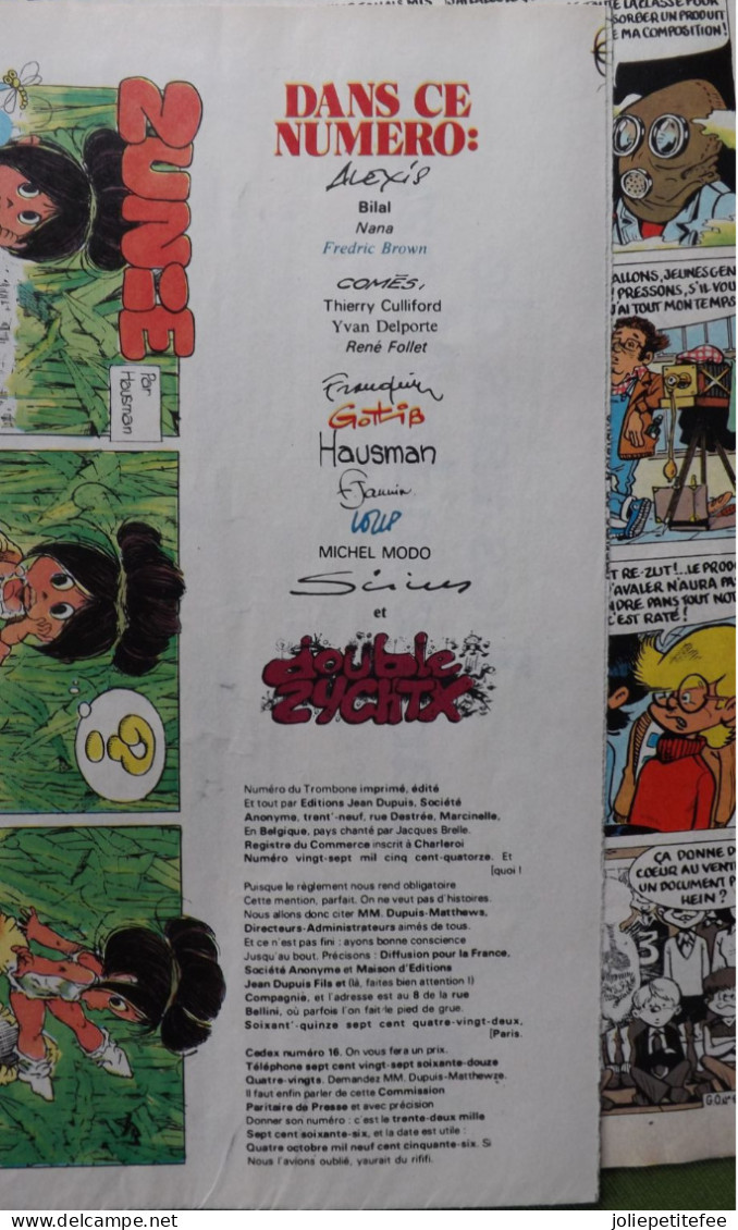 Supplément Spirou.   "TROMBONE ILLUSTRE"  Fascicule Clandestin De Spirou Dessiné Par FRANQUIN .    N°2032    24/3/77. - Spirou Magazine