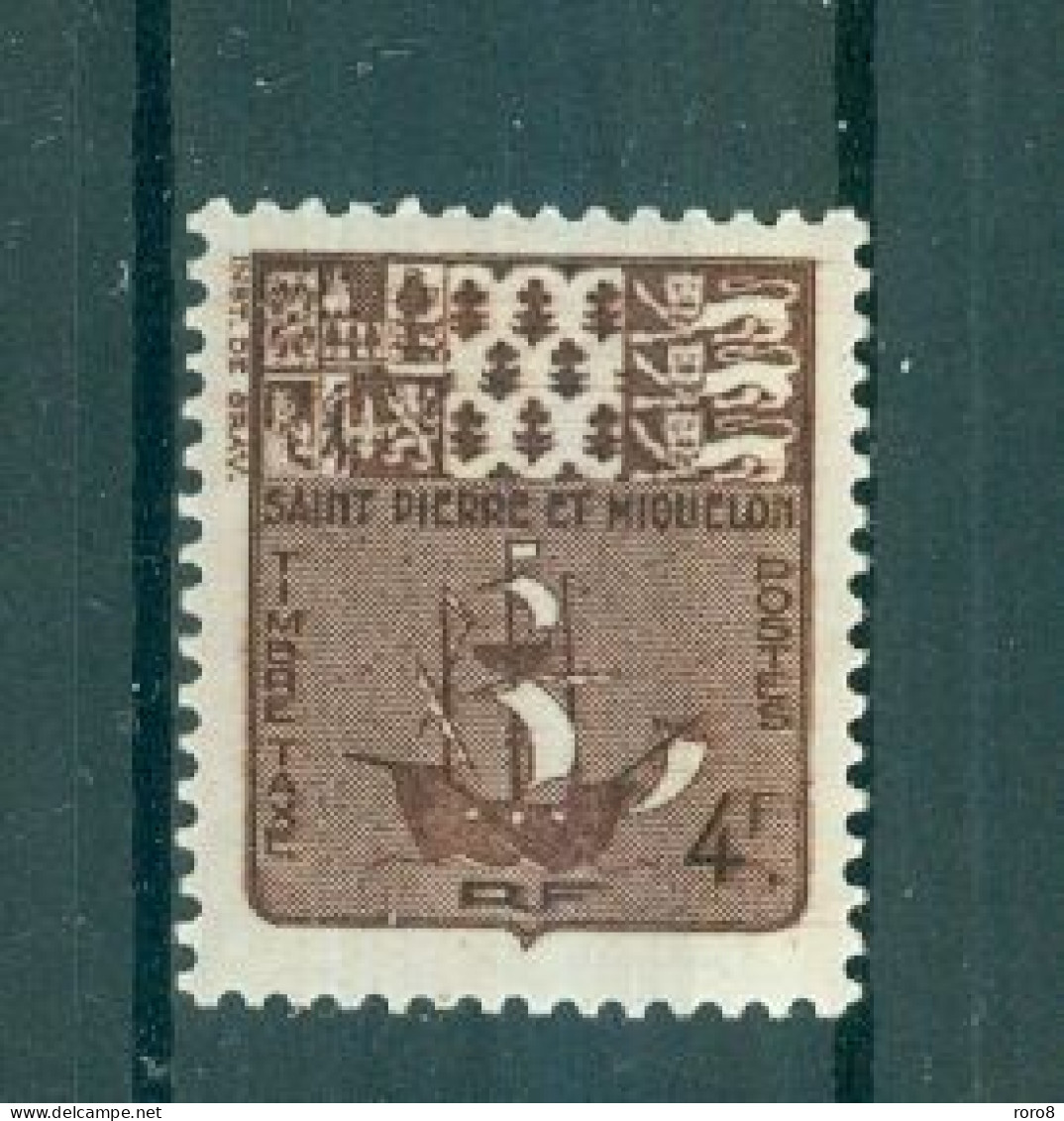 SAINT- PIERRE ET MIQUELON - Timbres-taxe N°73* MH Trace De Charnière SCAN DU VERSO. Armoiries. - Unused Stamps