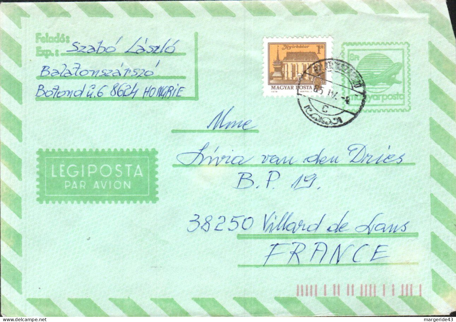 HONGRIE SEUL SUR AEROGRAMME POUR LA FRANCE 1985 - Brieven En Documenten