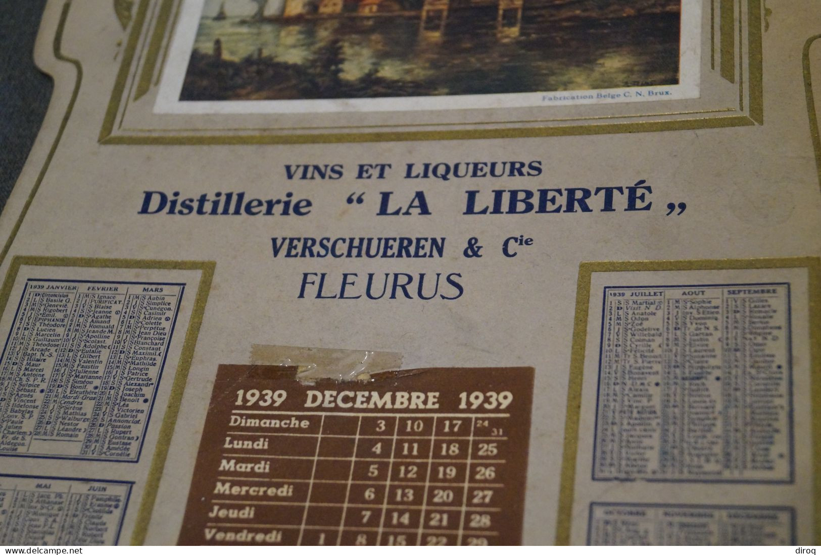 Ancien Grand Calendrier Publicitaire,Fleurus, 1939,Verschueren Et Cie. La Liberté , 34 Cm. Sur 24 Cm. - Big : 1921-40