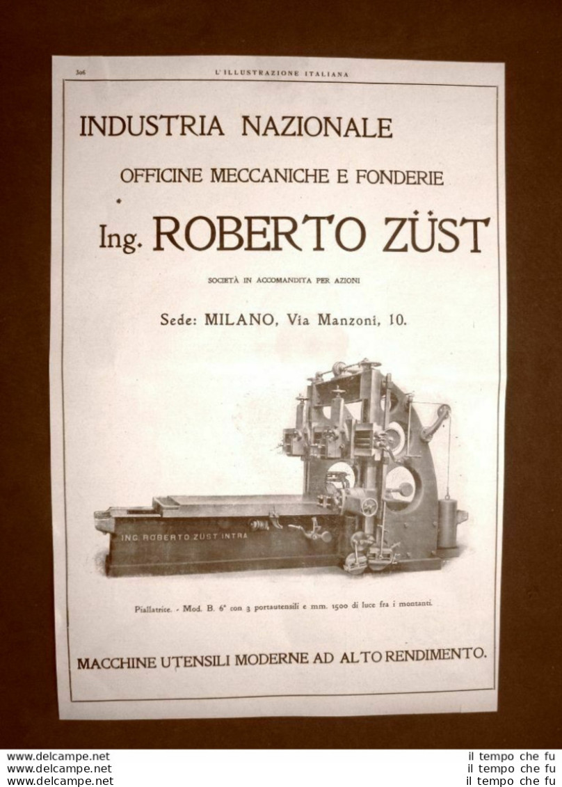 Officine Roberto Zust Milano Piallatrice Mod. B E Urodonal Pubblicità Del 1918 - Other & Unclassified