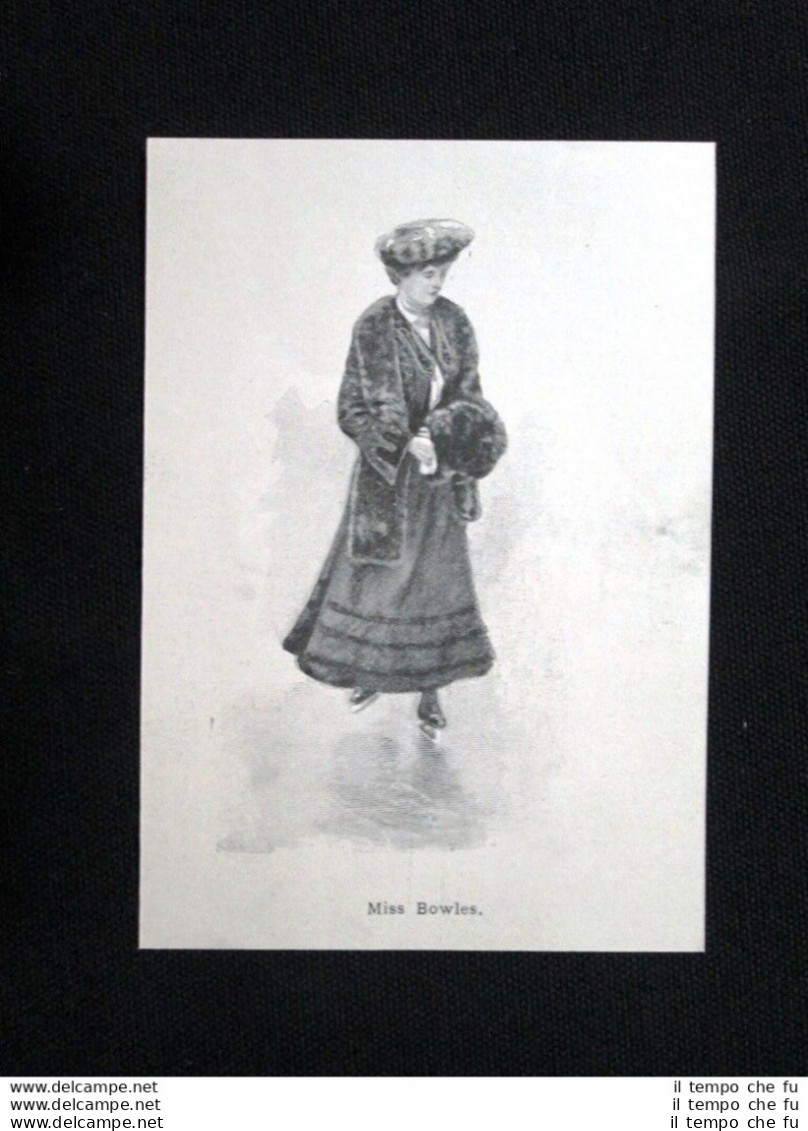 Sul Ghiaccio Bois De Boulogne - Miss Bowles Stampa Del 1902 - Other & Unclassified