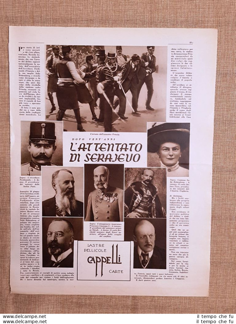 L'attentato Di Sarajevo All'Arciduca Ferdinando Venti Anni Dopo Stampa Del 1934 - Sonstige & Ohne Zuordnung