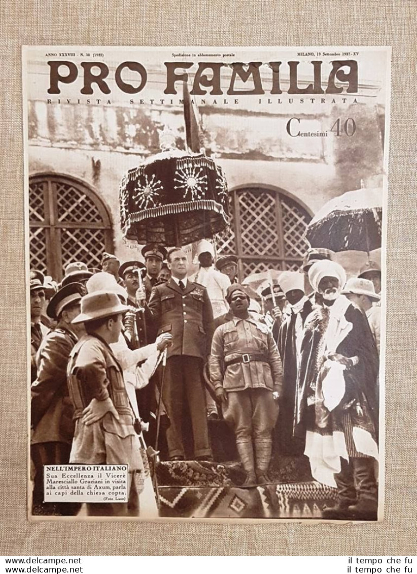 Copertina Pro Familia Del 1937 Axum Vicerè Graziani Parla Ai Capi Chiesa Copta - Altri & Non Classificati