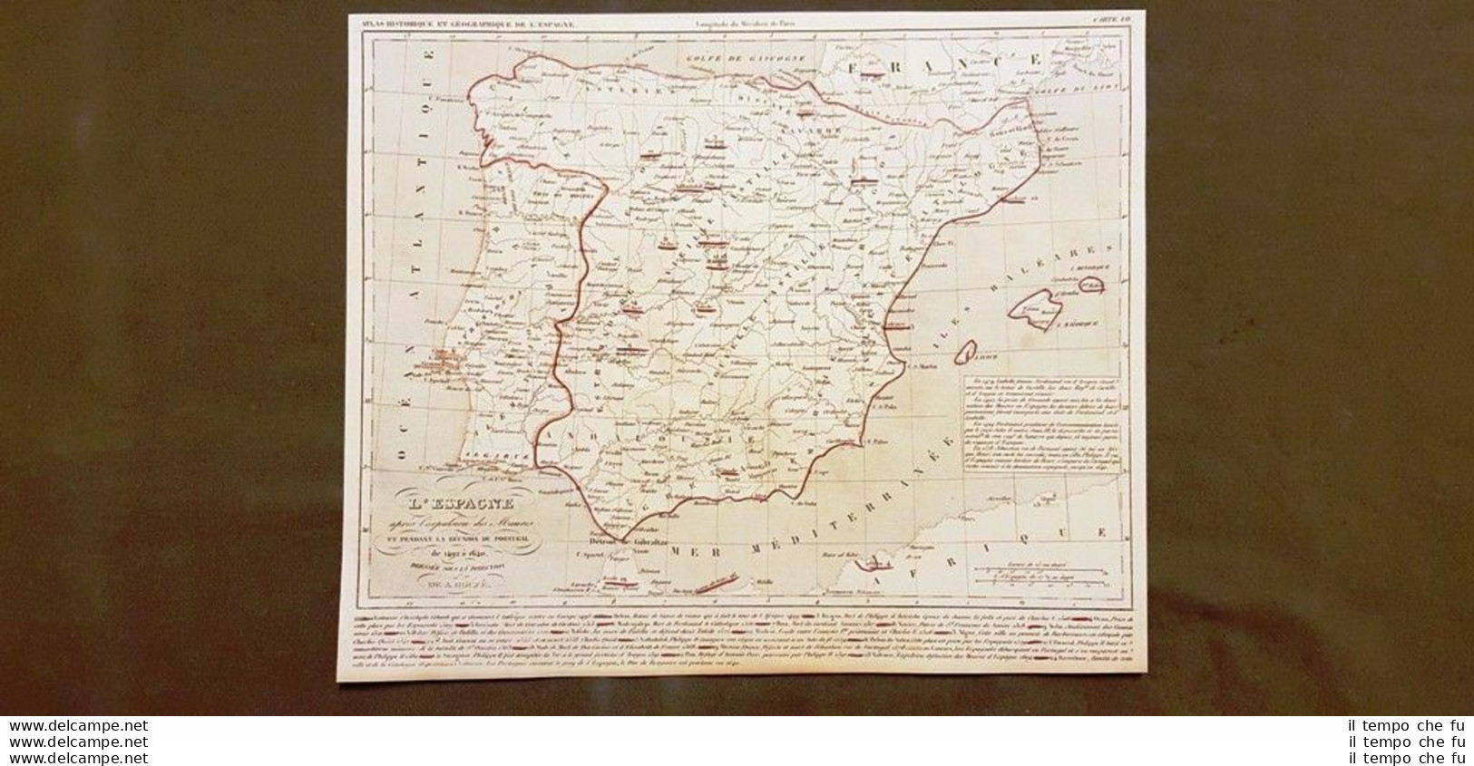 Spagna Dopo I Mori E Con Il Portogallo 1492-1640 Carta Geografica Del 1859 Houze - Carte Geographique