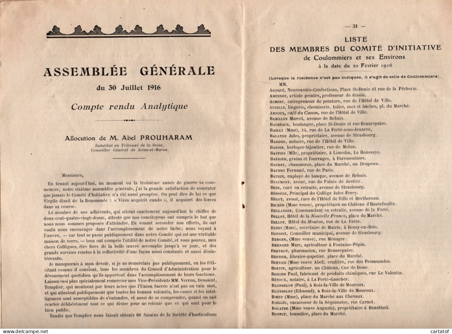 Comité D'Initiative De COULOMMIERS Et Ses Environs . Bulletin Trimestriel Octobre 1916 N°4 . - Non Classificati
